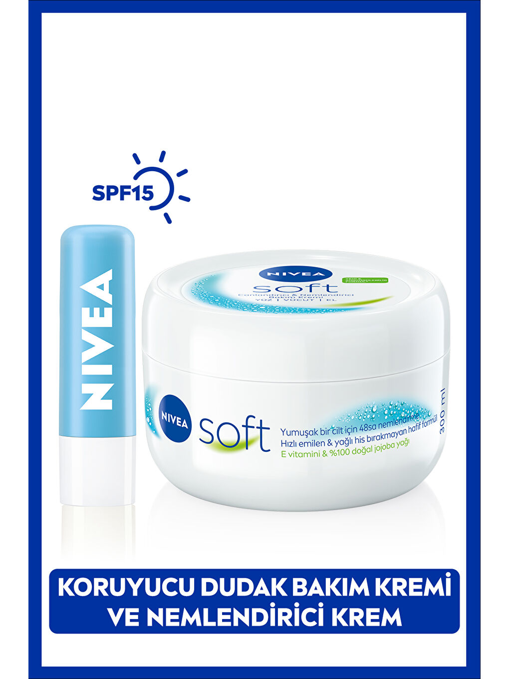 NIVEA Soft Nemlendirici Vücut Kremi 300ml Ve Hydro Care Renksiz Dudak Bakım Kremi, Dudak Çatlağı,SPF15