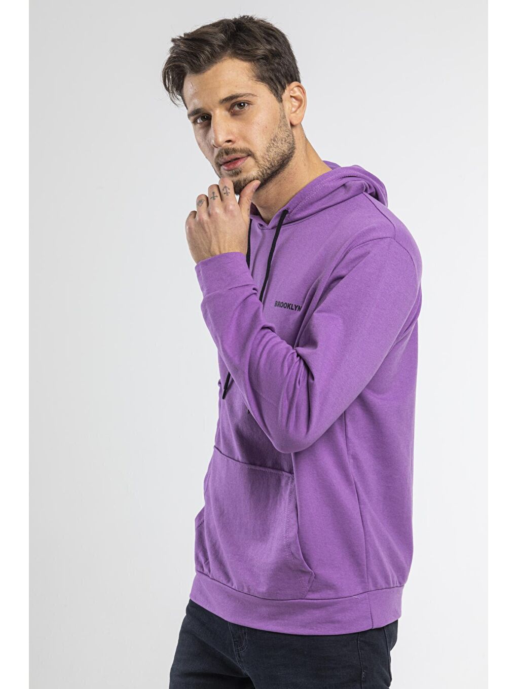 Süperlife Lila Kapüşonlu Uzun Kollu Baskılı Dar Kalıp İnce Erkek Sweatshirt SPR 2019K61 - 1