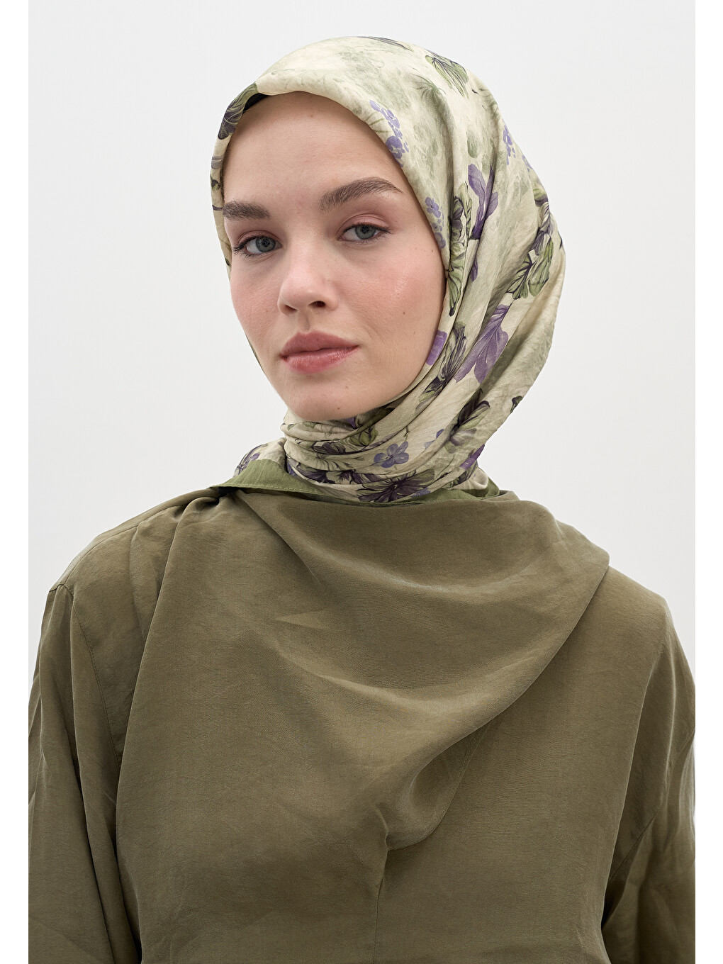 Fall Breeze Desen Pamuklu Viskon Eşarp Mint Yeşili-5