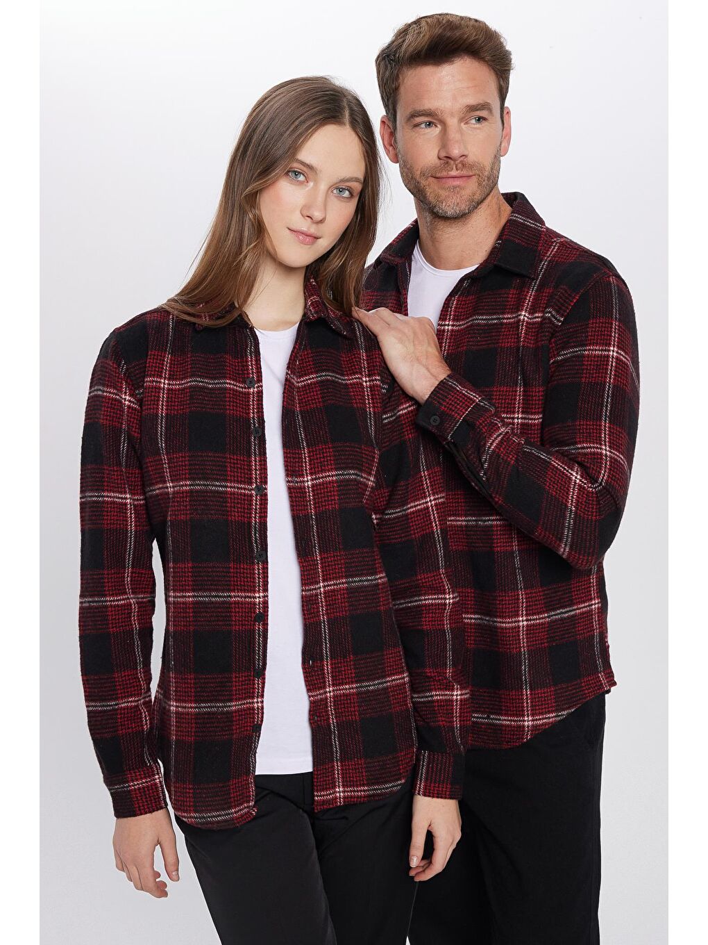 Karışık Unisex Slim Fit Dar Kesim Uzun Kollu Kareli Kışlık Oduncu Gömlek-5