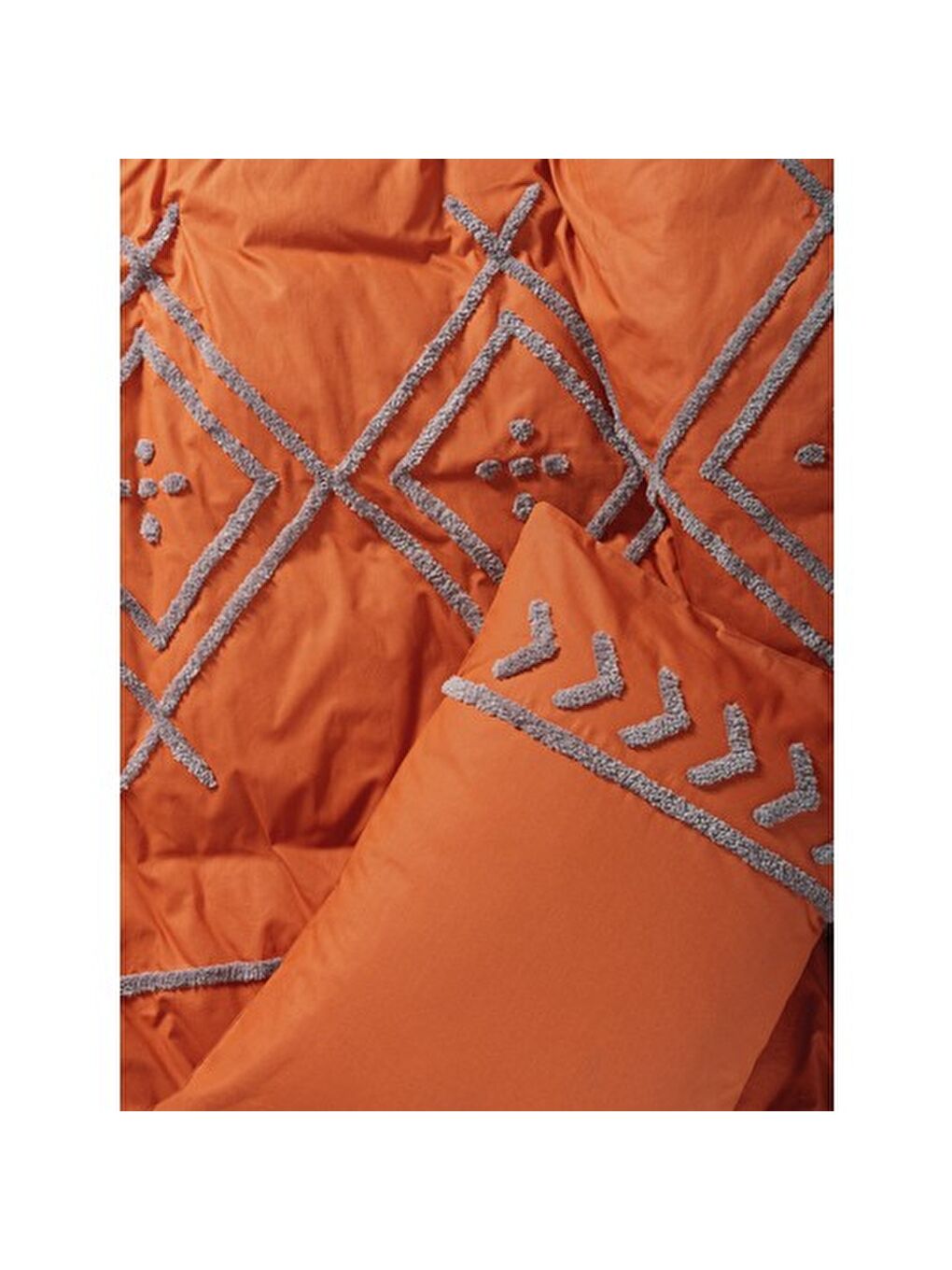 Karışık Pamuk Box Puff Nakışlı Çift Kişilik Nevresim Takımı Liya Kiremit-Bej-3