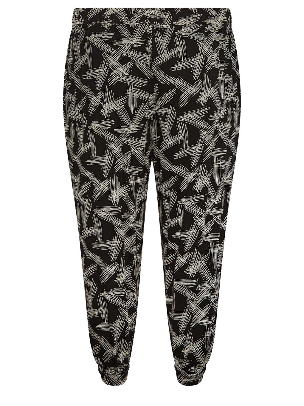 Siyah Büyük Beden Dar Paça Bilek Üstü Kısa Kesim Desenli Cepli Pantolon 302448-4