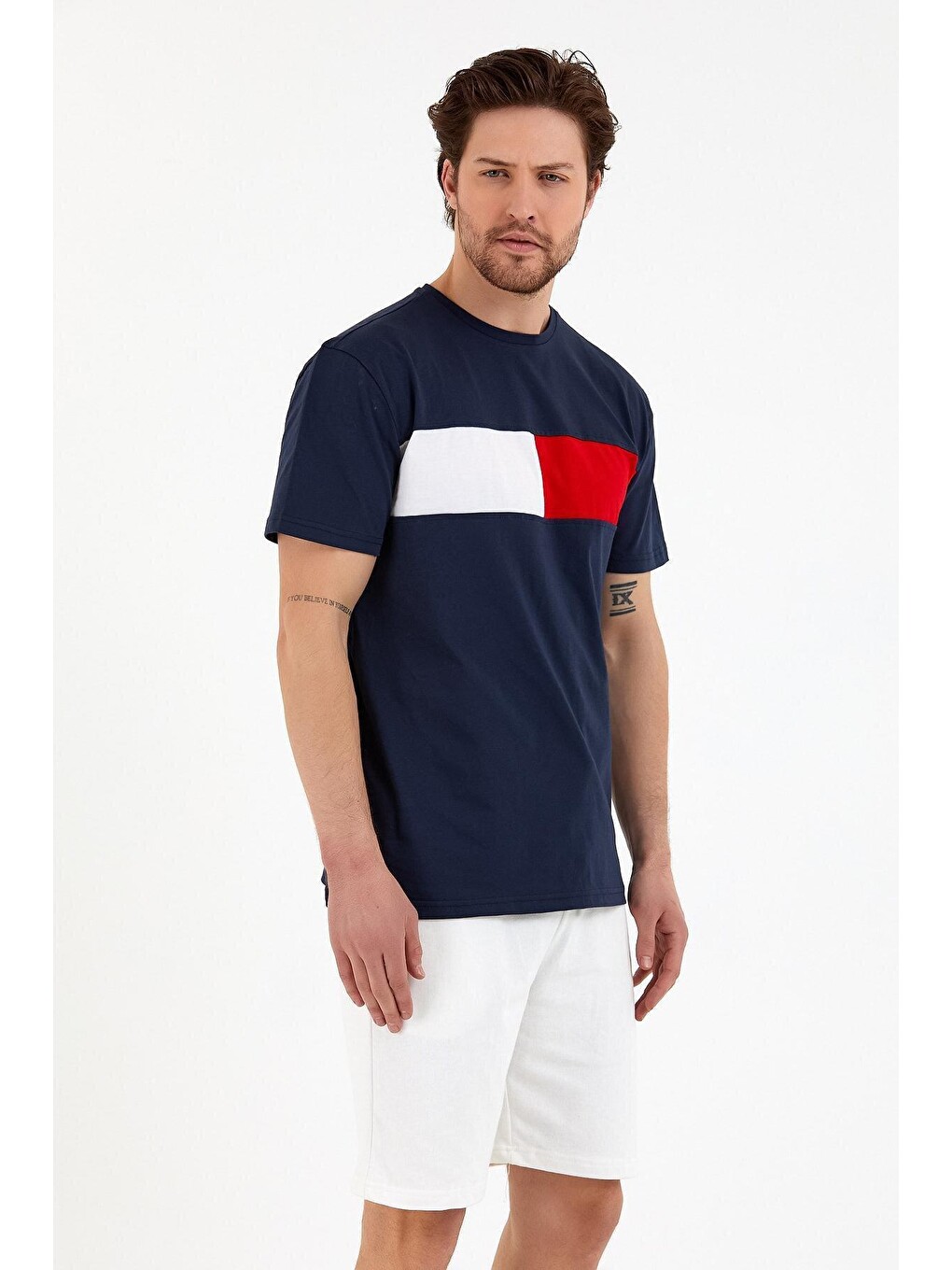 Lacivert Erkek Bisiklet Yaka Regular Fit Garnili Tişort Spr22ts111