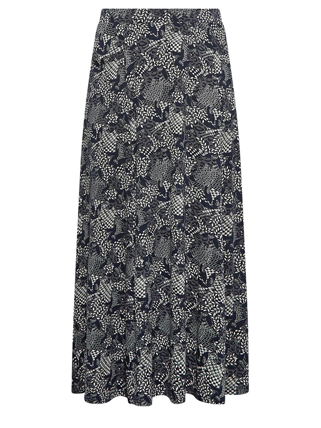 Lacivert Büyük Beden Cep Detaylı Desenli Beli Lastikli Uzun Kesim Etek 160234-4