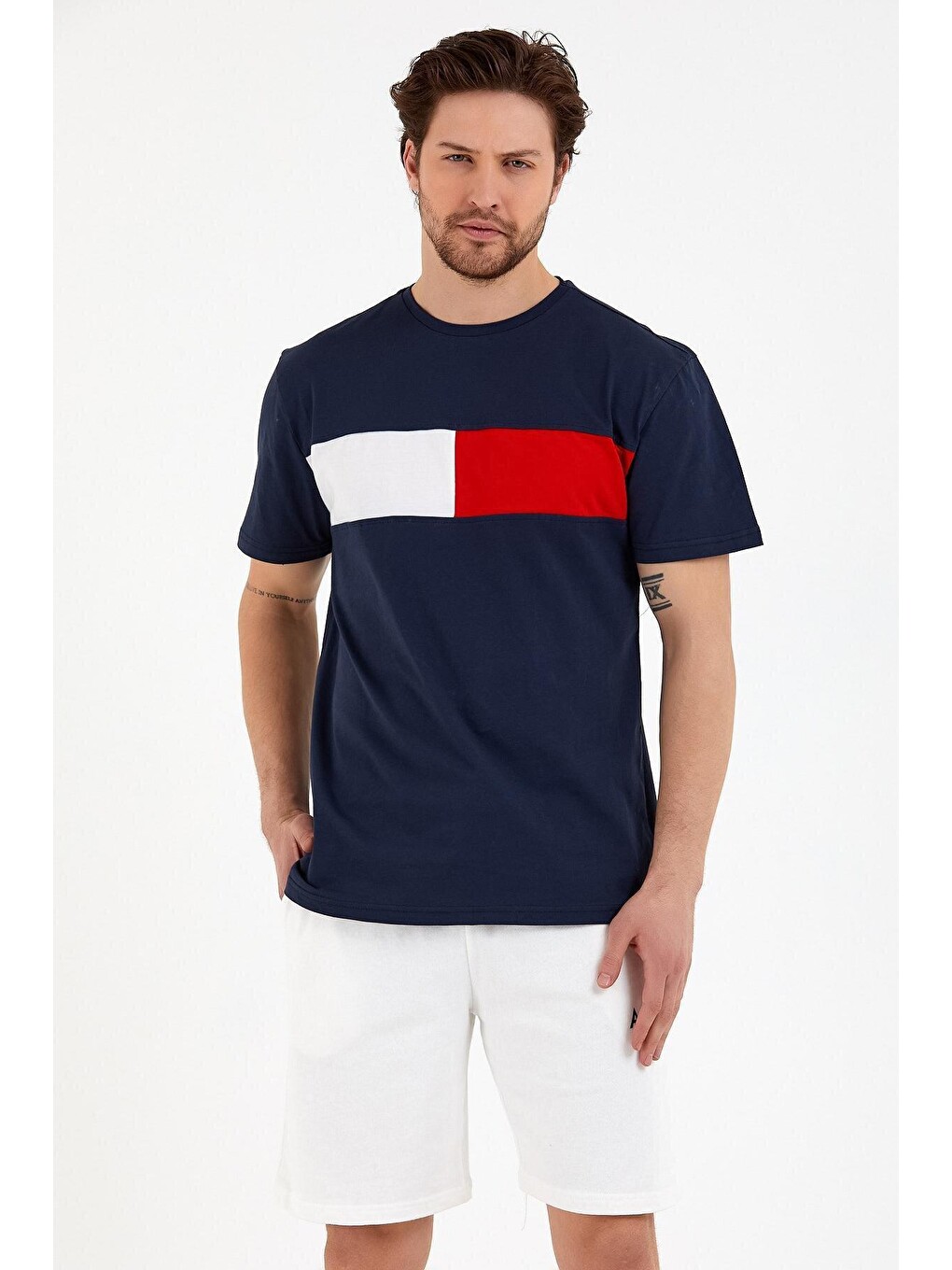 Lacivert Erkek Bisiklet Yaka Regular Fit Garnili Tişort Spr22ts111-1