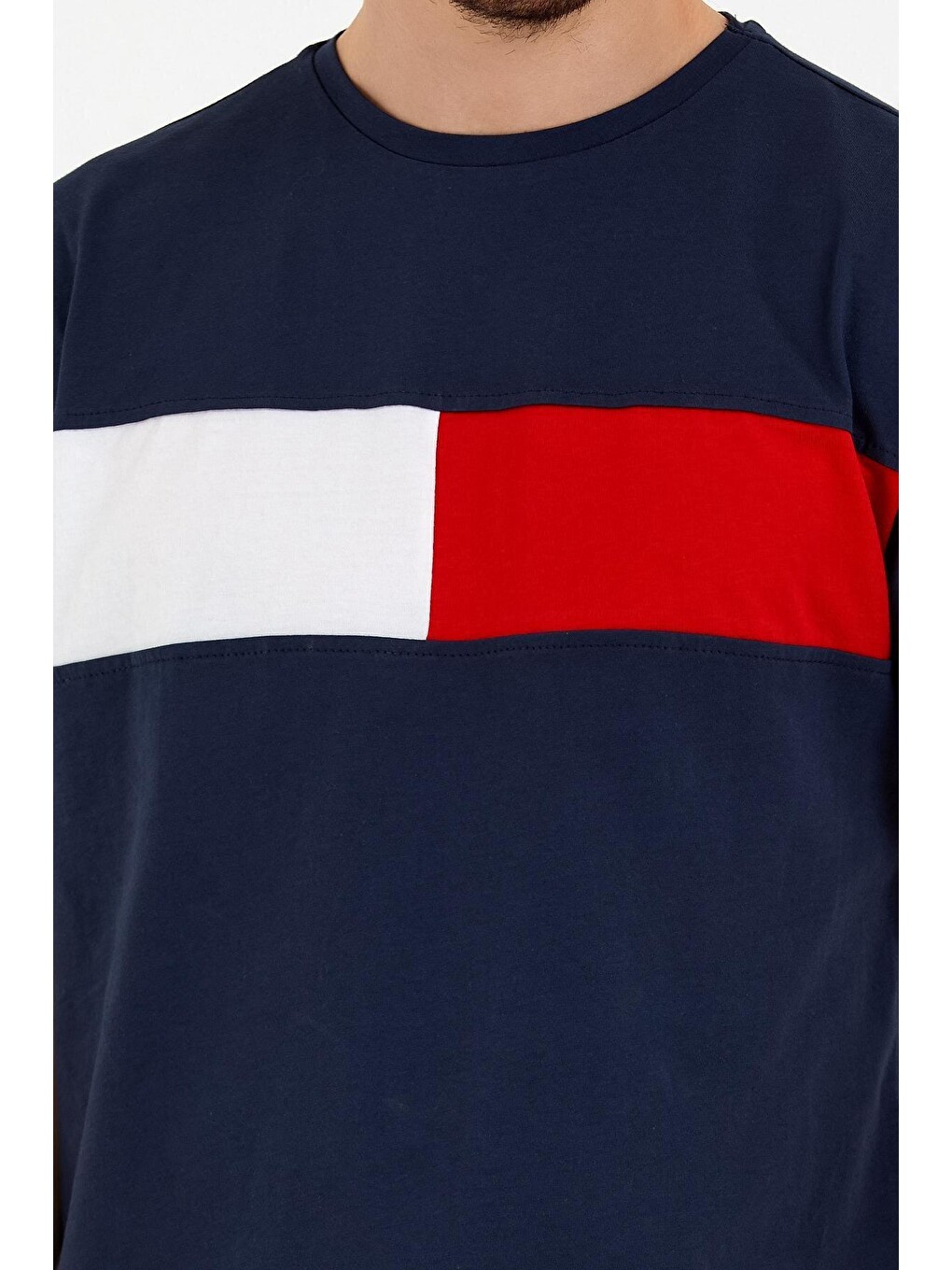 Lacivert Erkek Bisiklet Yaka Regular Fit Garnili Tişort Spr22ts111-2