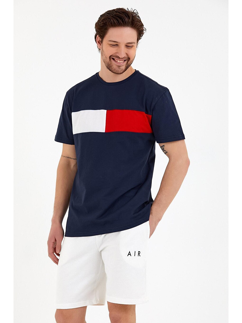 Lacivert Erkek Bisiklet Yaka Regular Fit Garnili Tişort Spr22ts111-3
