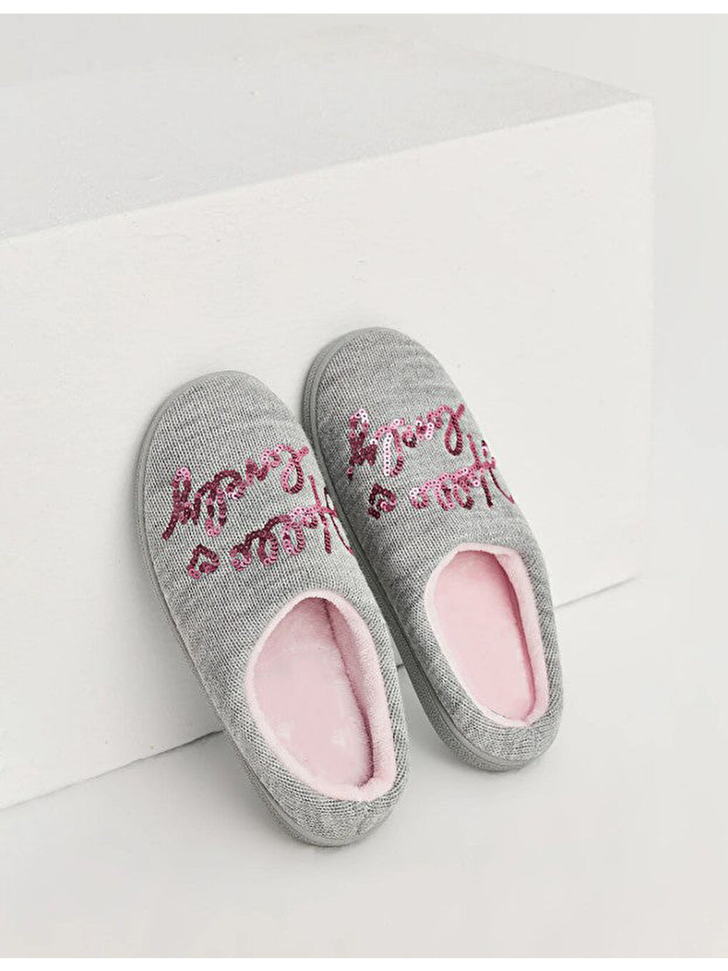 Gri Kadın Ev Terliği - HELLO LOVELY-1