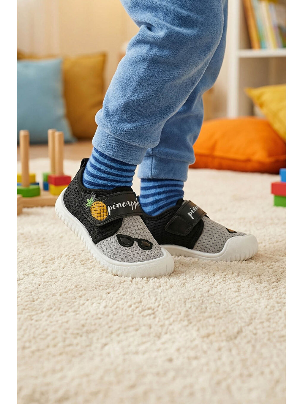 Gri Yazlık Keten Bebe Erkek Ayakkabı