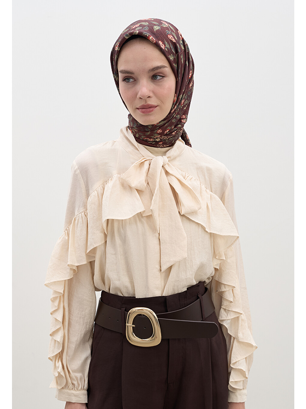 Leana Desen Pamuklu Viskon Eşarp Bordo-6