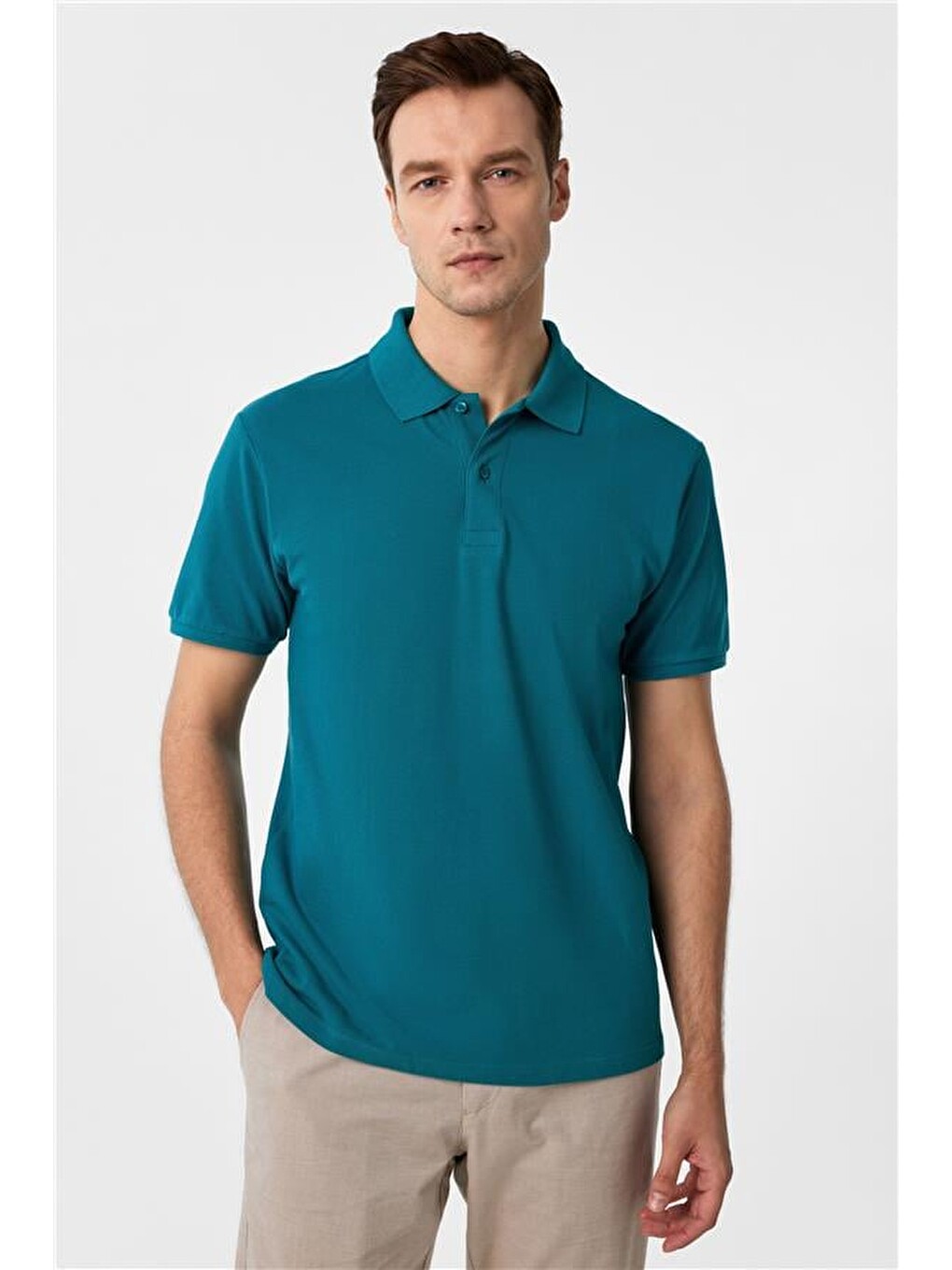 Yeşil Slim Armürlü Polo Yaka Tişört