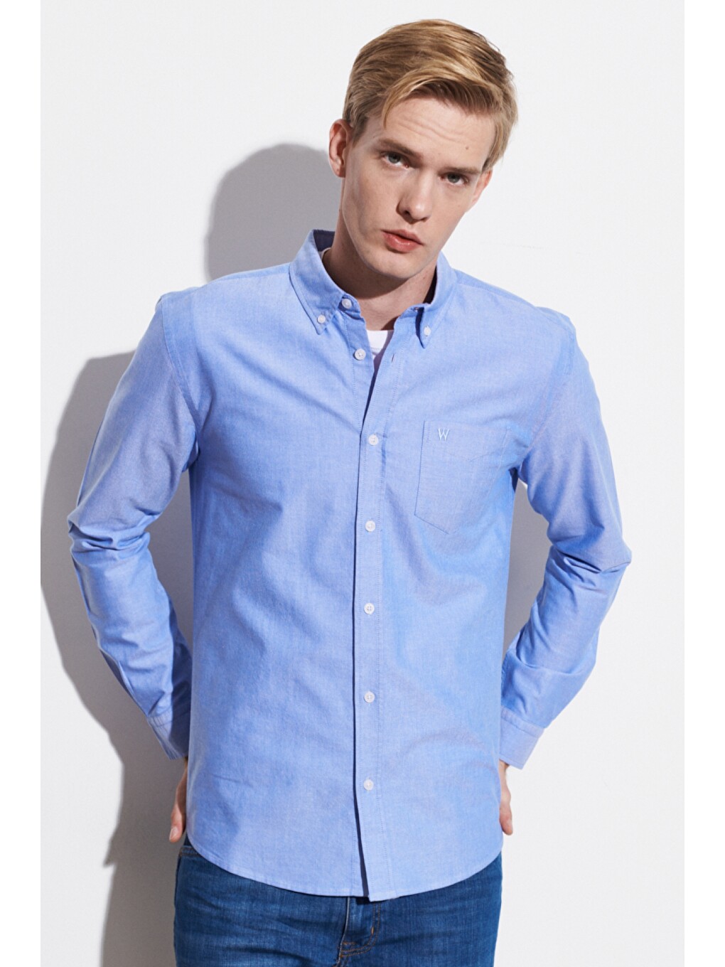 Regular Fit %100 Pamuk Açık Mavi Oxford Gömlek