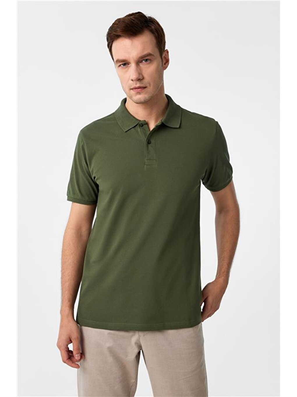 Haki Slim Armürlü Polo Yaka Tişört