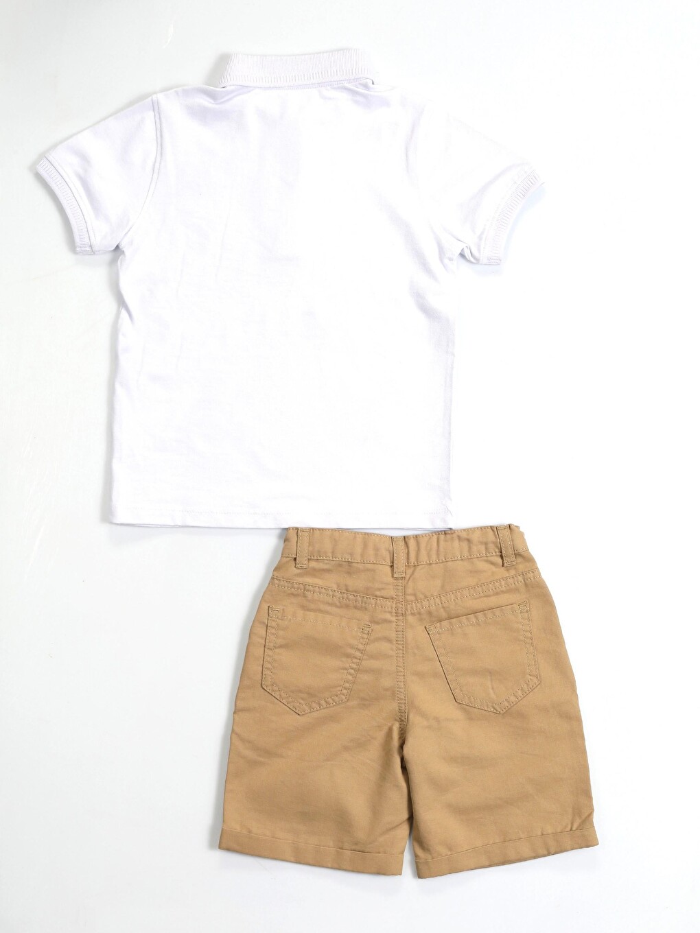 Casa Bej Gabardin Şort + Polo Tshirt Takım-3
