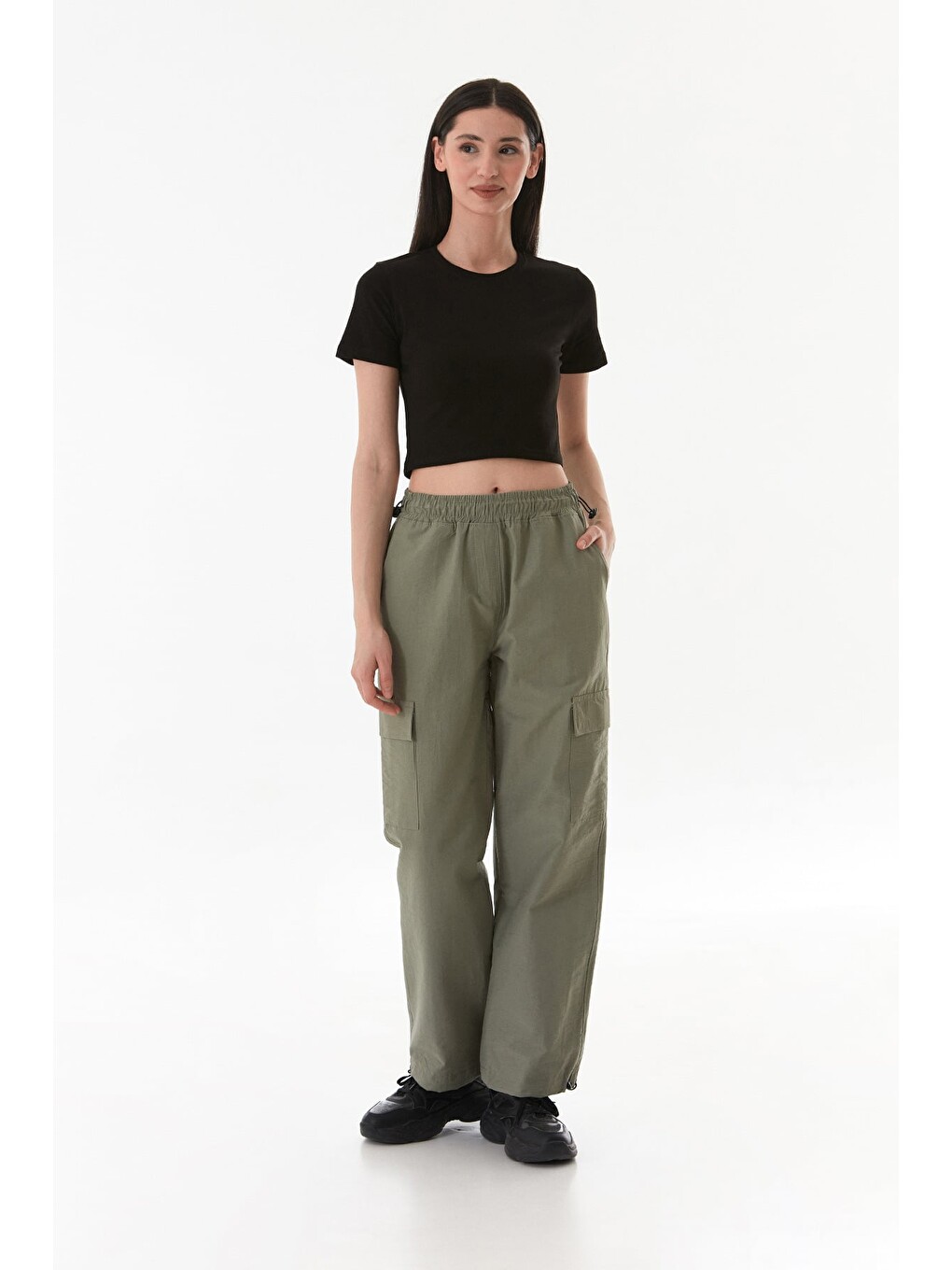 Haki Beli Lastikli Paraşüt Kumaş Stoperli Jogger Pantolon-1