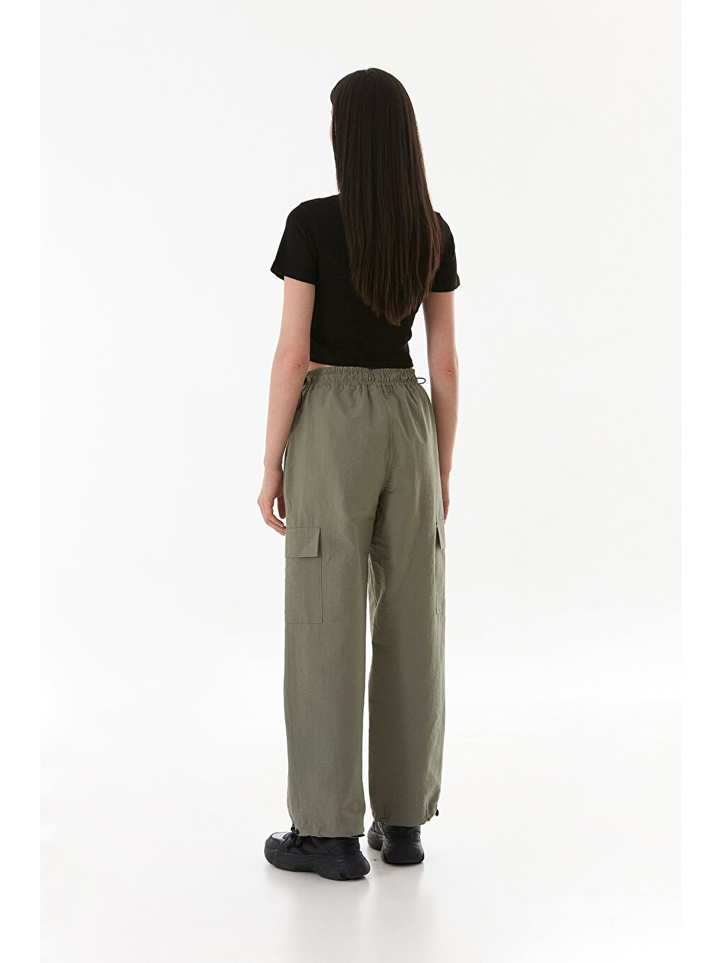 Haki Beli Lastikli Paraşüt Kumaş Stoperli Jogger Pantolon-3