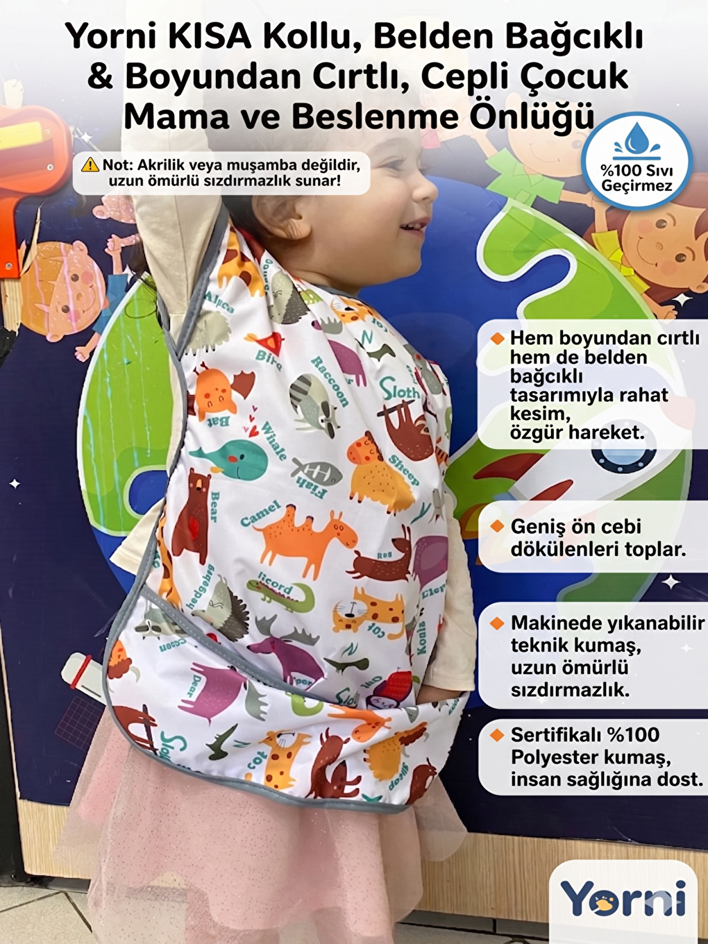 3-6yaş, Zoo, Kısa Kollu, Belden Bağcıklı Ve Boyundan Cırtlı, Cepli Çocuk Faaliyet, Aktivite Önlüğü-2
