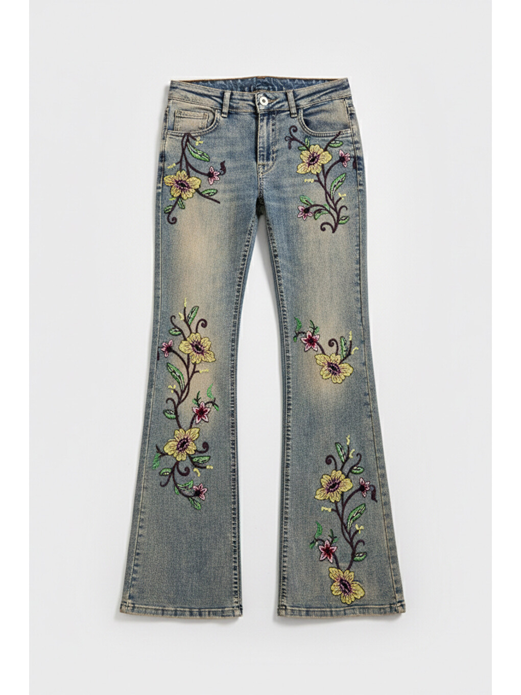 Mavi Kadın T.kot Rengi 4s6-91 Midrise Flare Fit Özel Nakış Desenli Elastan Kumaş Denim Jean