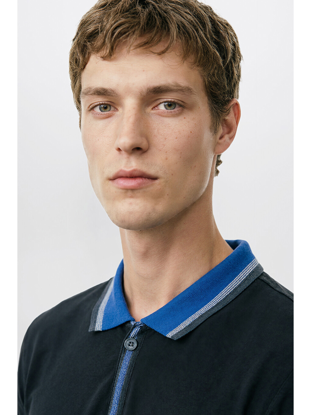 Erkek Siyah-saks Regular Fit Geniş Kesim Polo Yaka %100 Pamuk Tişört-2