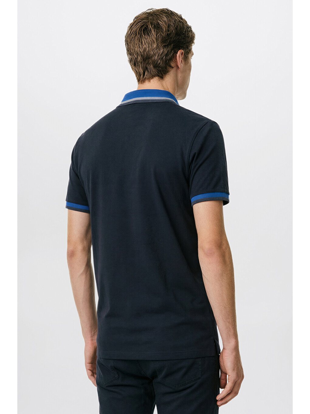 Erkek Siyah-saks Regular Fit Geniş Kesim Polo Yaka %100 Pamuk Tişört-3