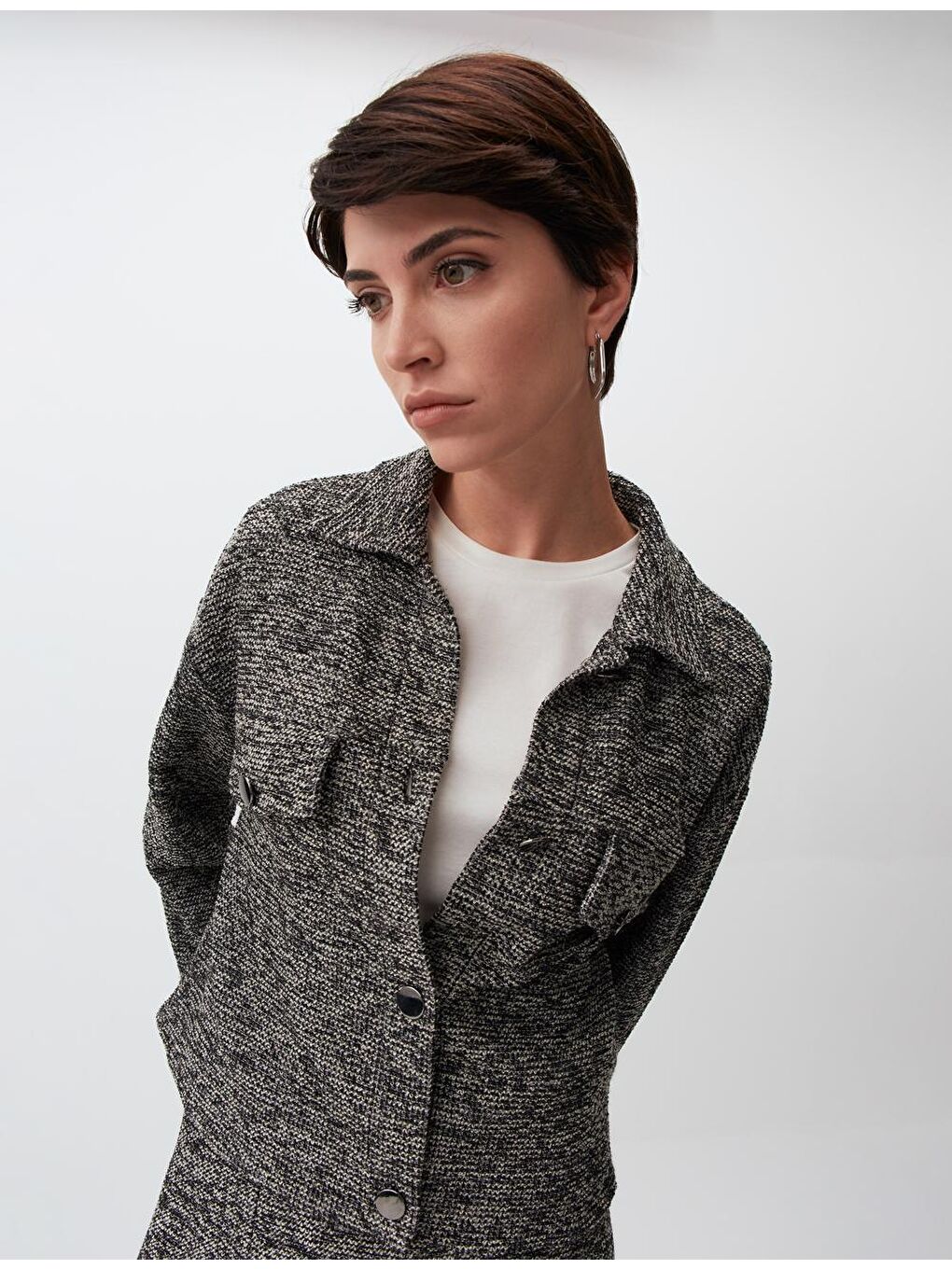 Siyah Uzun Kollu Ceket Yaka Crop Ceket-1