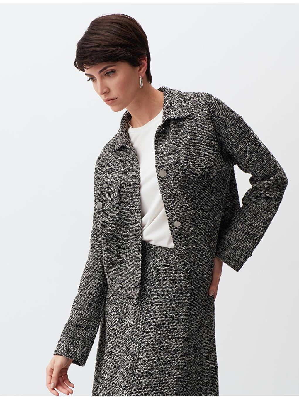 Siyah Uzun Kollu Ceket Yaka Crop Ceket-3