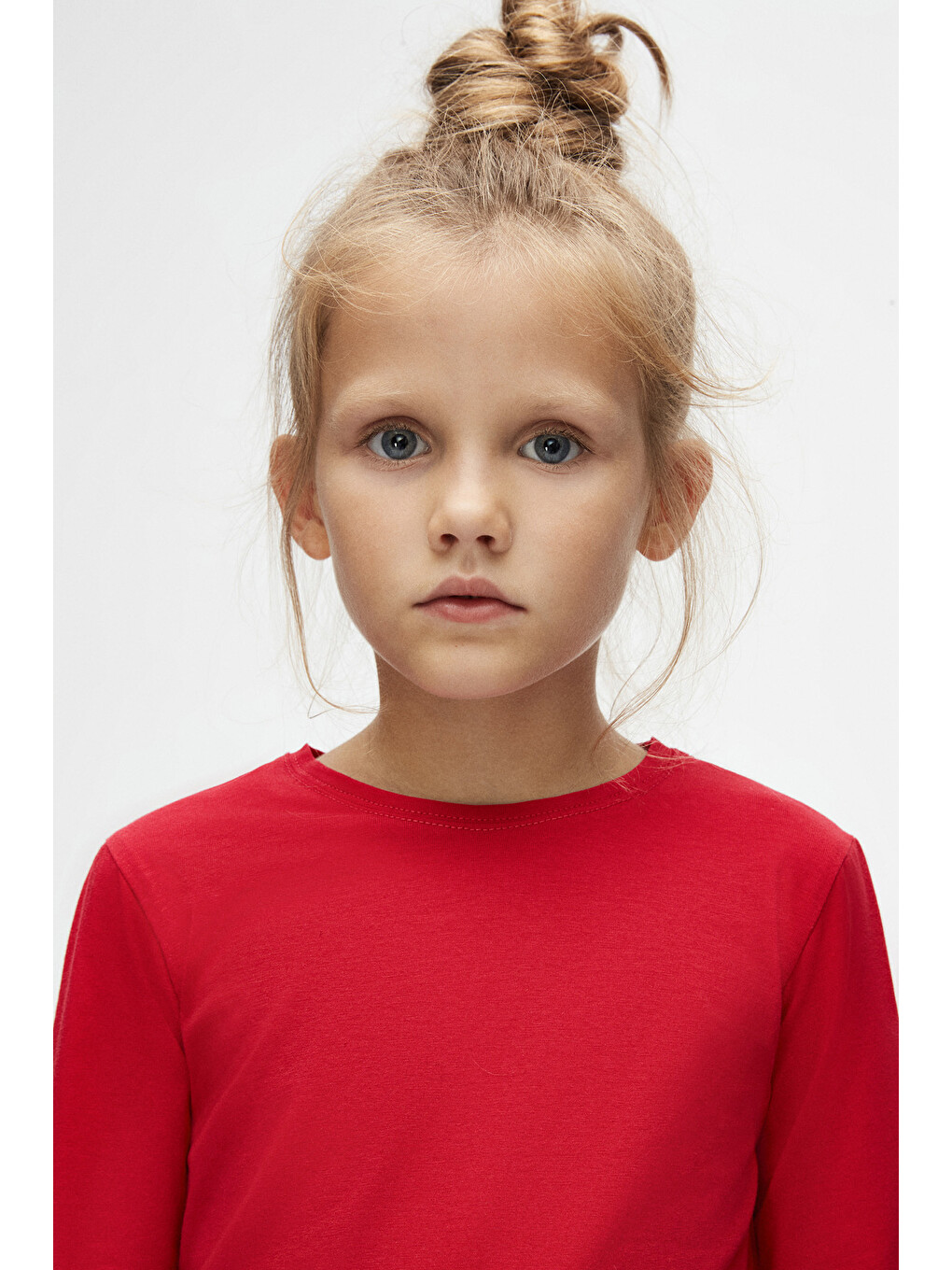 Açık Kırmızı Unisex Çocuk Mevsimlik Sıfır Yaka Uzun Kollu Basic Tişört-2