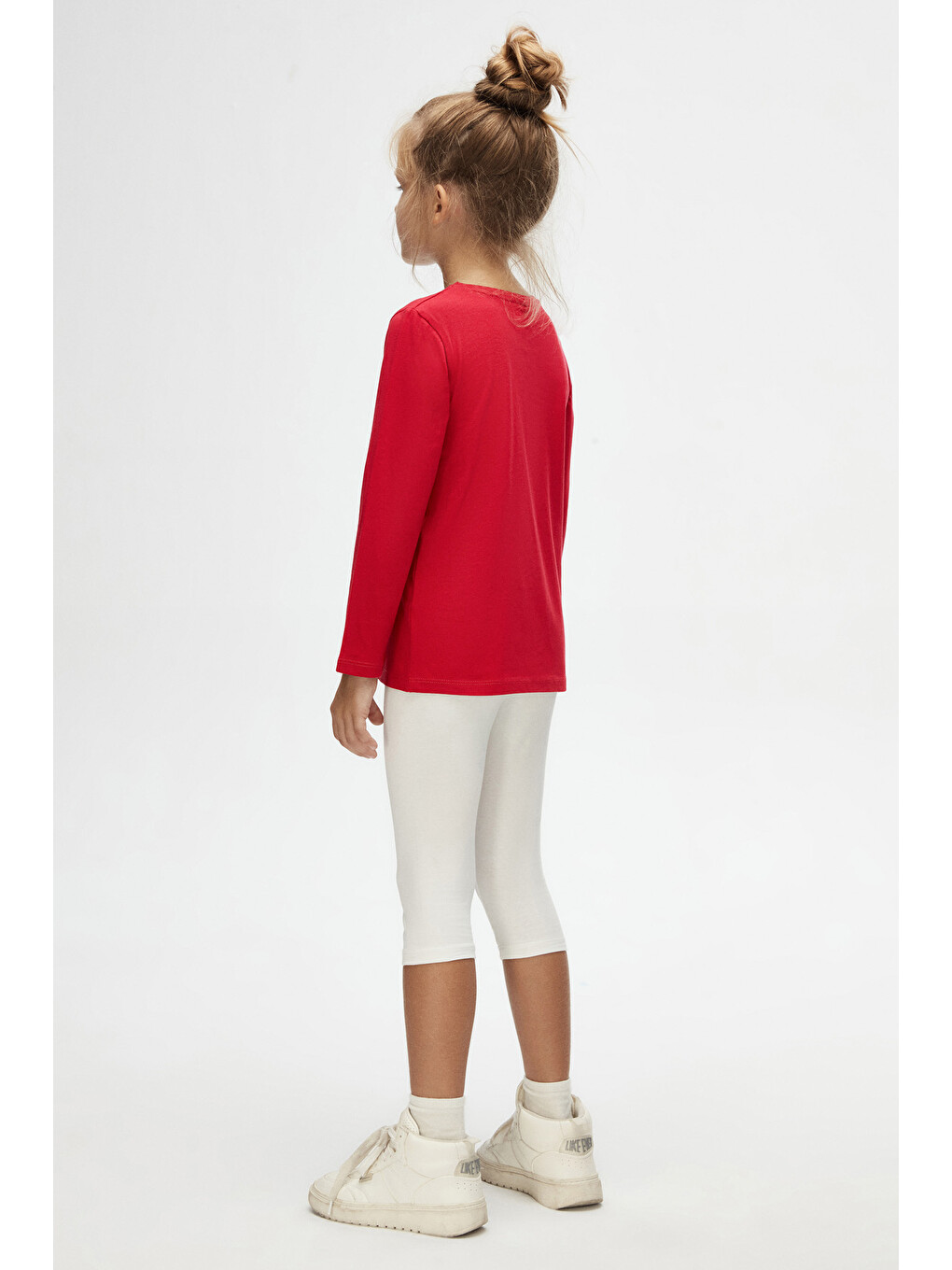 Açık Kırmızı Unisex Çocuk Mevsimlik Sıfır Yaka Uzun Kollu Basic Tişört-3