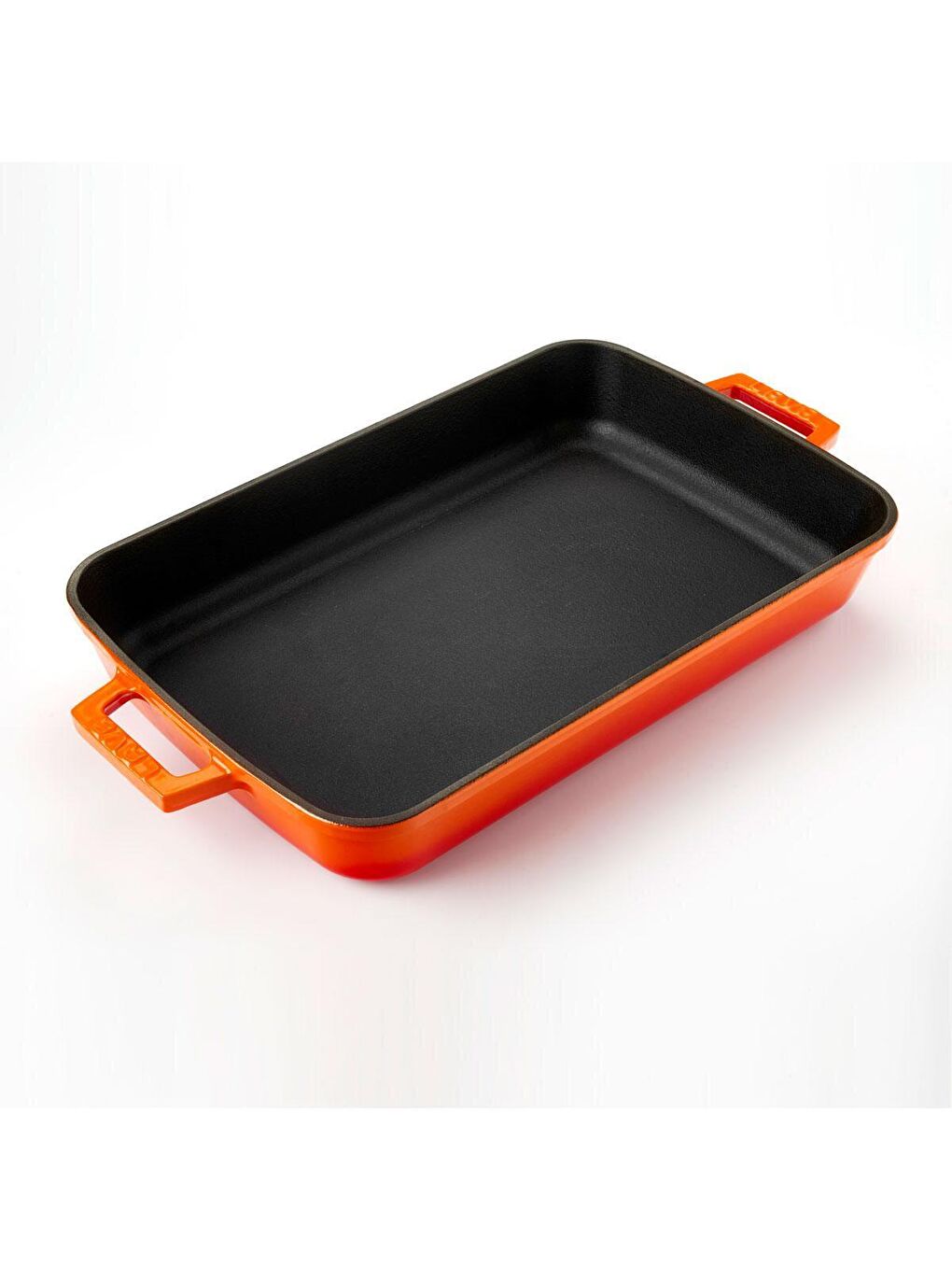 Turuncu Dikdörtgen Rosto ve Fırın Tepsisi Döküm Demir Yekpare Çift Kulplu Ölçü 22x30cm.-1