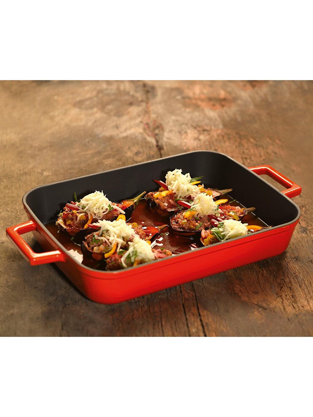 Turuncu Dikdörtgen Rosto ve Fırın Tepsisi Döküm Demir Yekpare Çift Kulplu Ölçü 22x30cm.-4