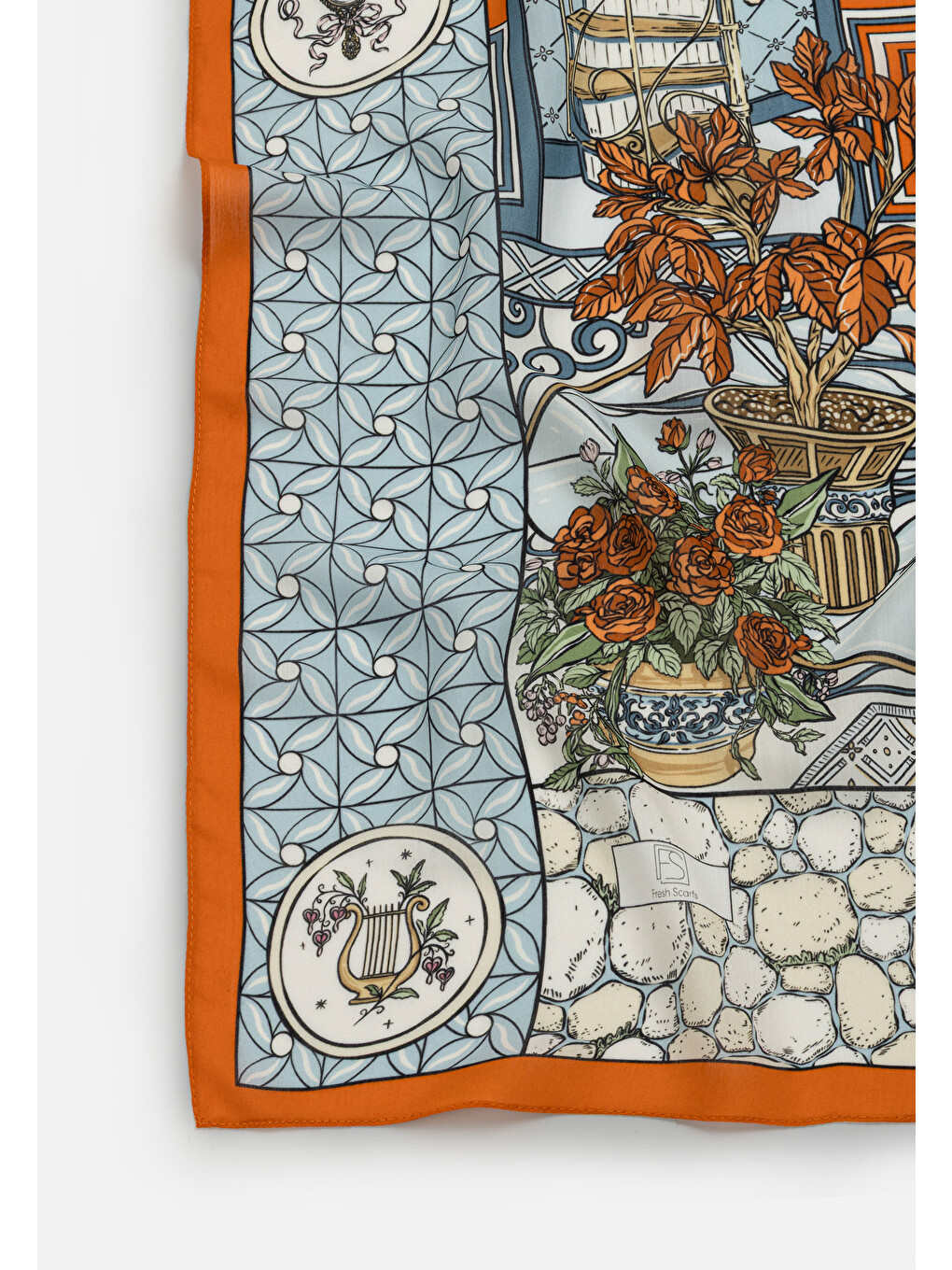 Karışık Precıous Paradıse Desen Floş Viskon Eşarp Burnt Orange-4