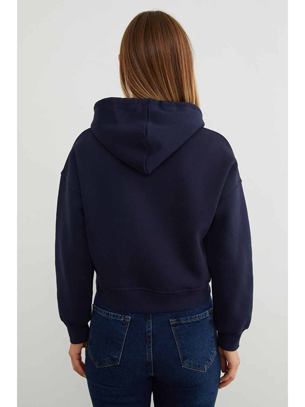 Lacivert 3 İplik Ayıcık Nakışlı Kapüşonlu Sweatshirt-4