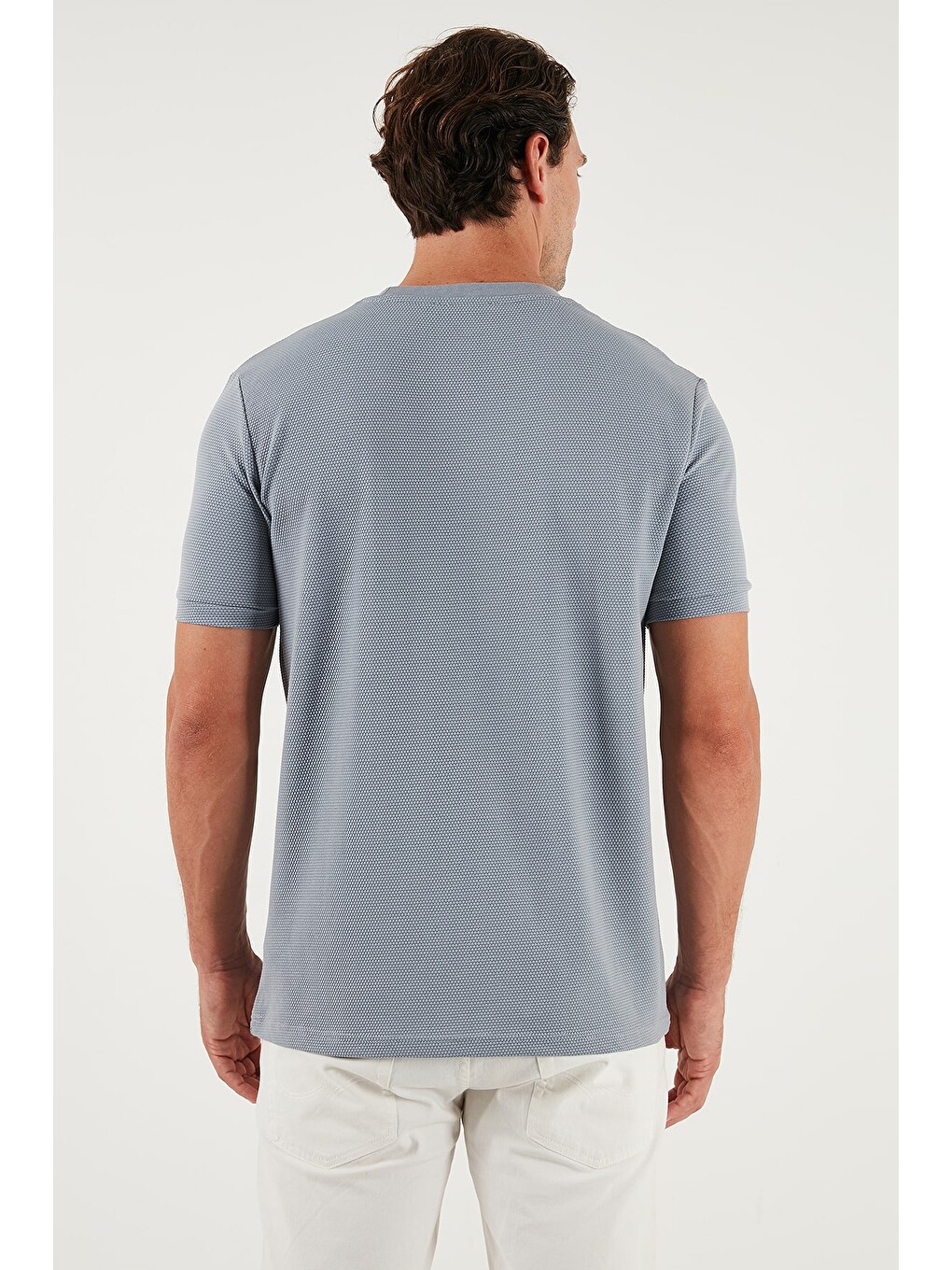 Gri Streç Pamuklu Slim Fit Sıfır Yaka Tişört 5902639-5