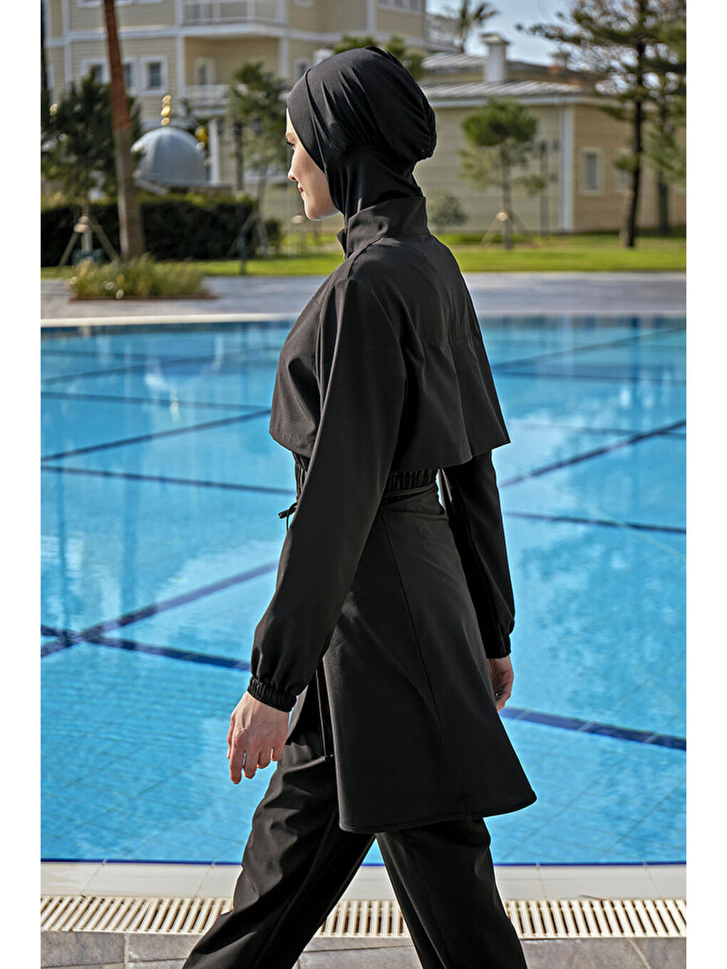 Tulum Spor Paraşüt Tam Kapalı Tesettür Yüzücü Mayo R101 Siyah-4
