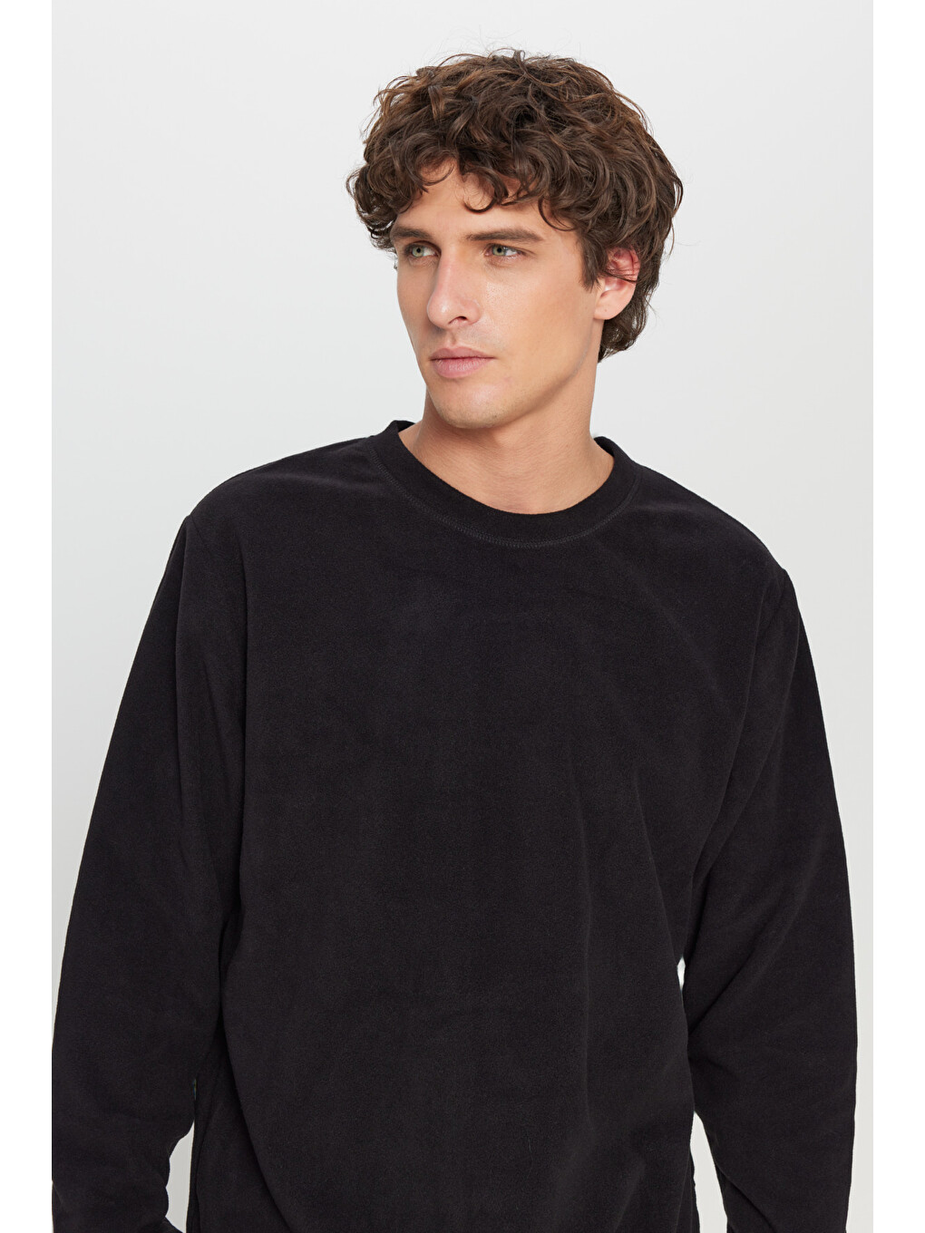 Erkek Siyah Standart Fit Normal Kesim Bisiklet Yaka Sweatshirt Polar-3