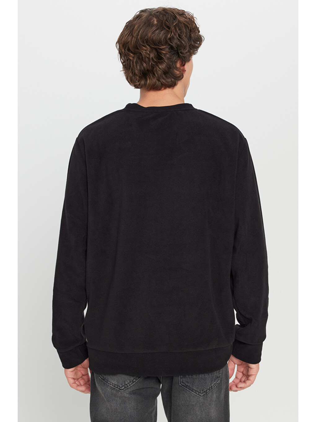 Erkek Siyah Standart Fit Normal Kesim Bisiklet Yaka Sweatshirt Polar-4