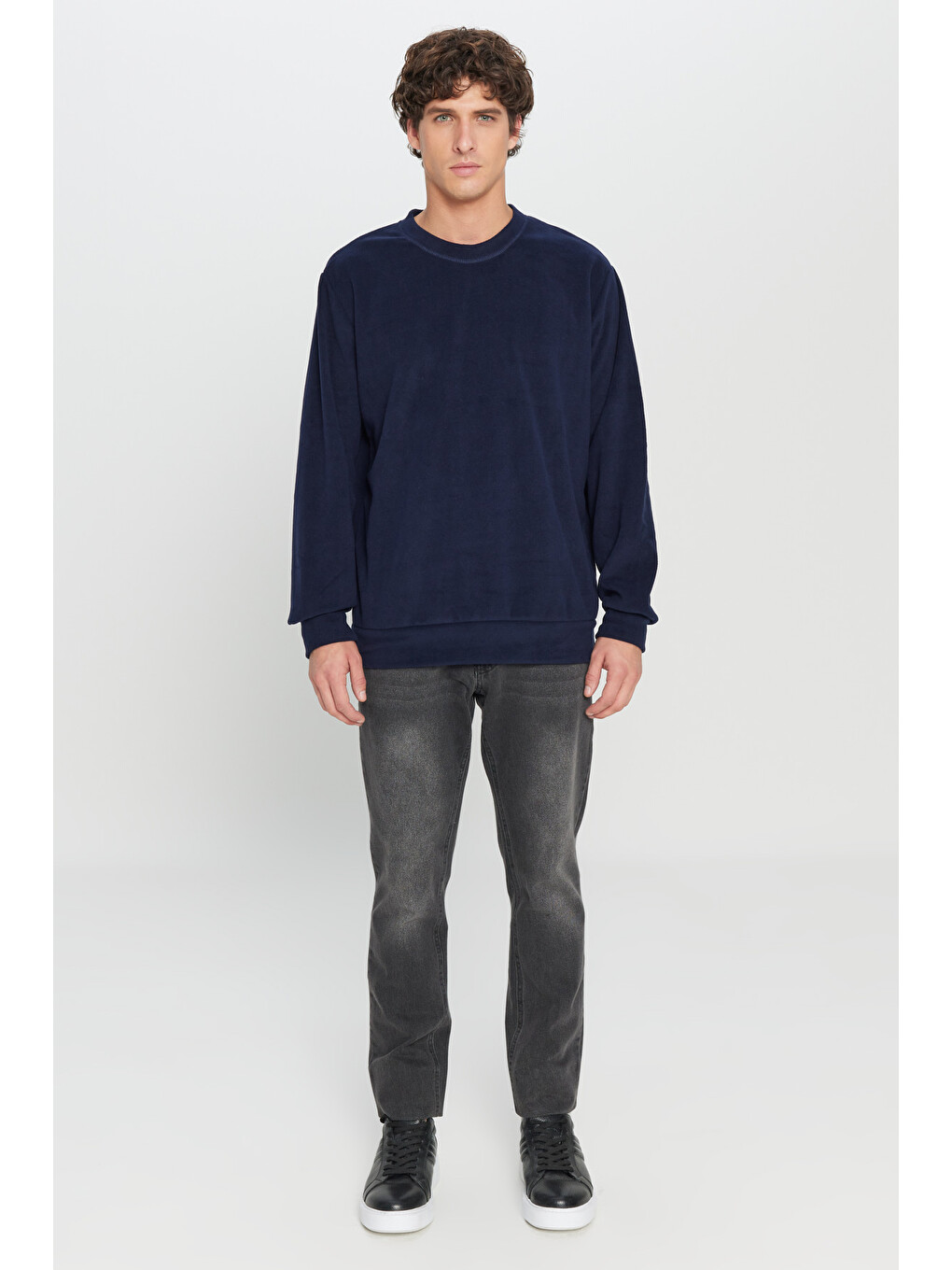 Erkek Lacivert Standart Fit Normal Kesim Bisiklet Yaka Sweatshirt Polar-1