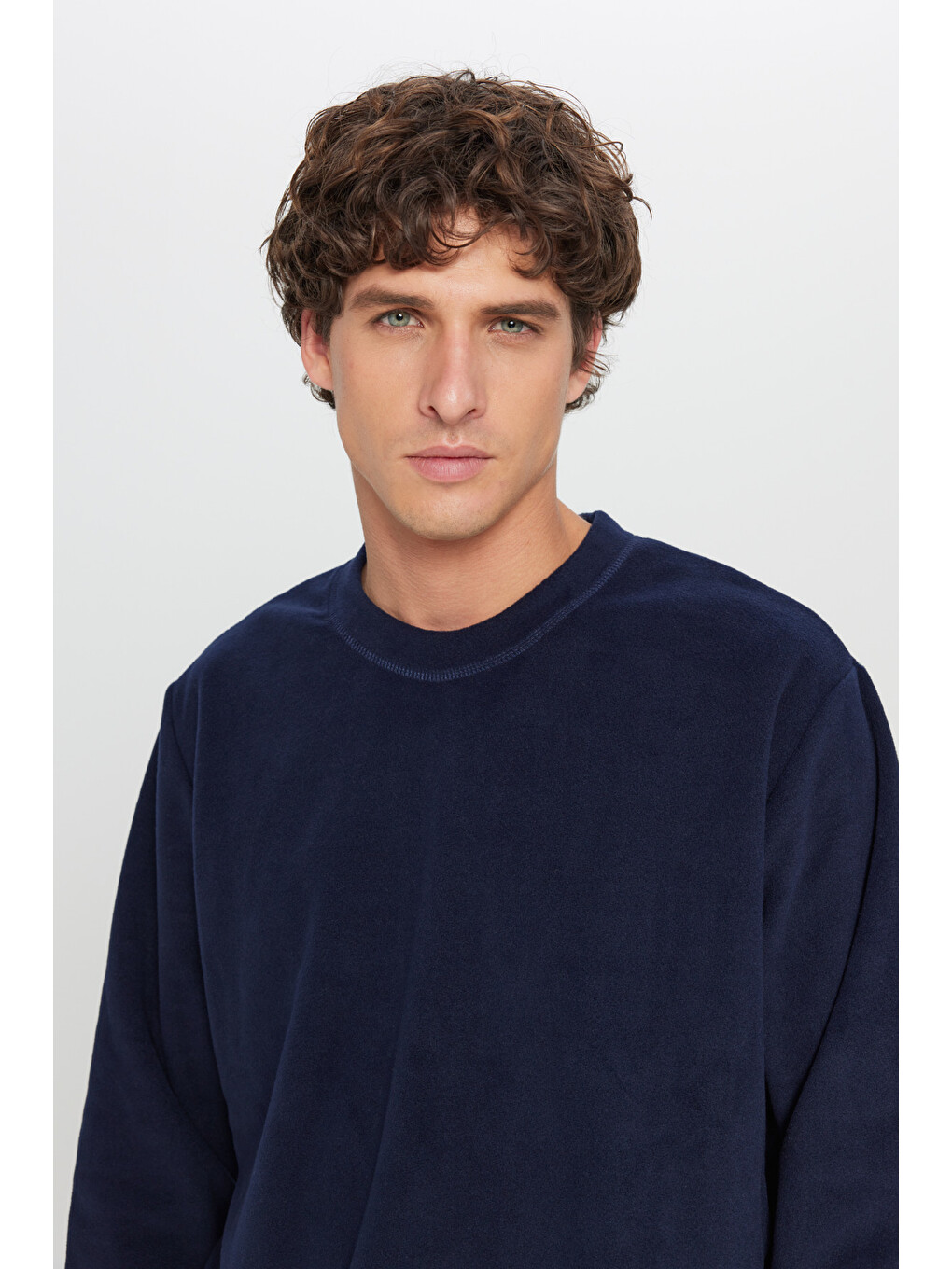 Erkek Lacivert Standart Fit Normal Kesim Bisiklet Yaka Sweatshirt Polar-3