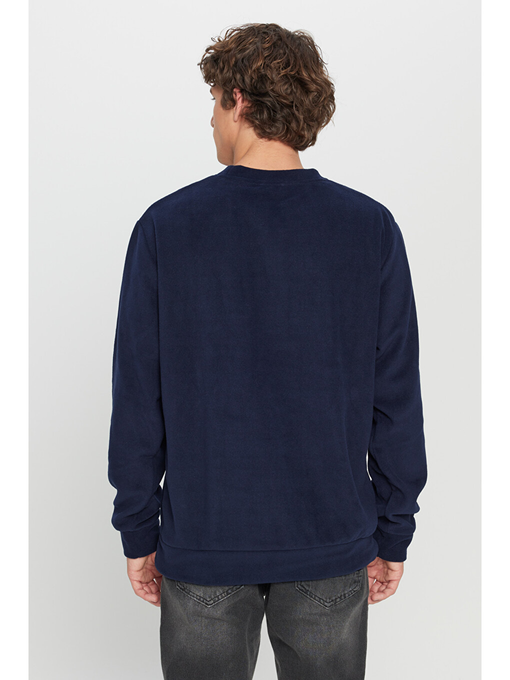 Erkek Lacivert Standart Fit Normal Kesim Bisiklet Yaka Sweatshirt Polar-4