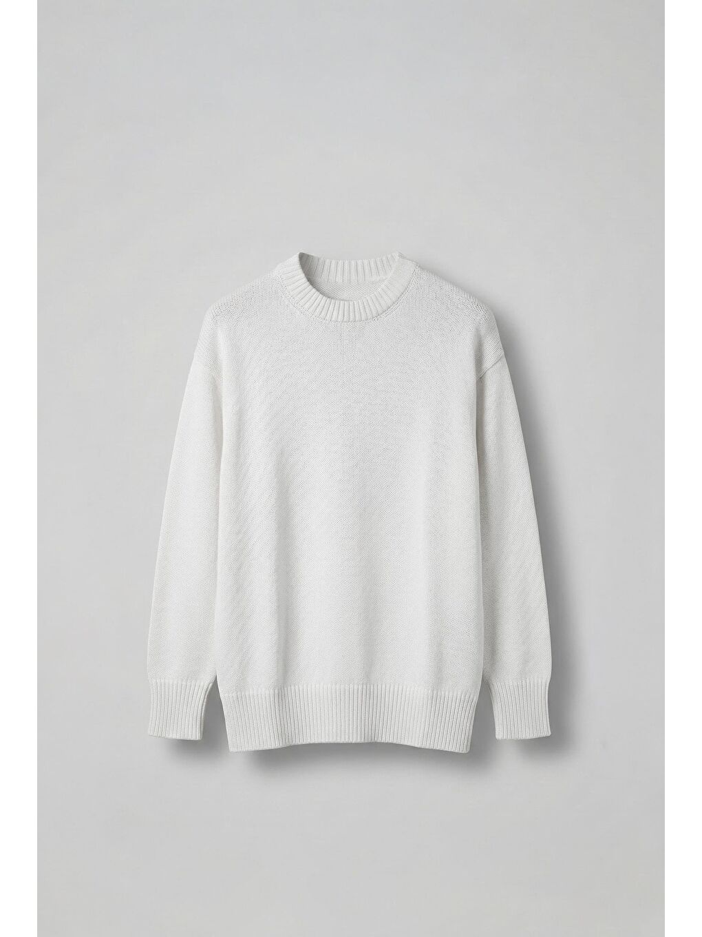 Erkek Oversize Mickey Mouse Kabartma Baskılı Kazak Beyaz-2