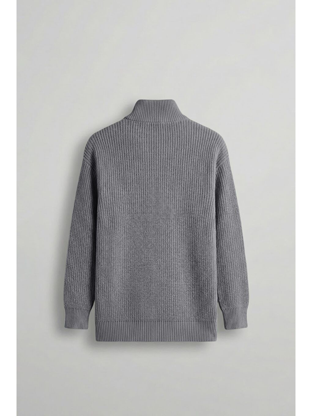 Erkek Oversize Yarım Fermuarlı Kazak Gri-1