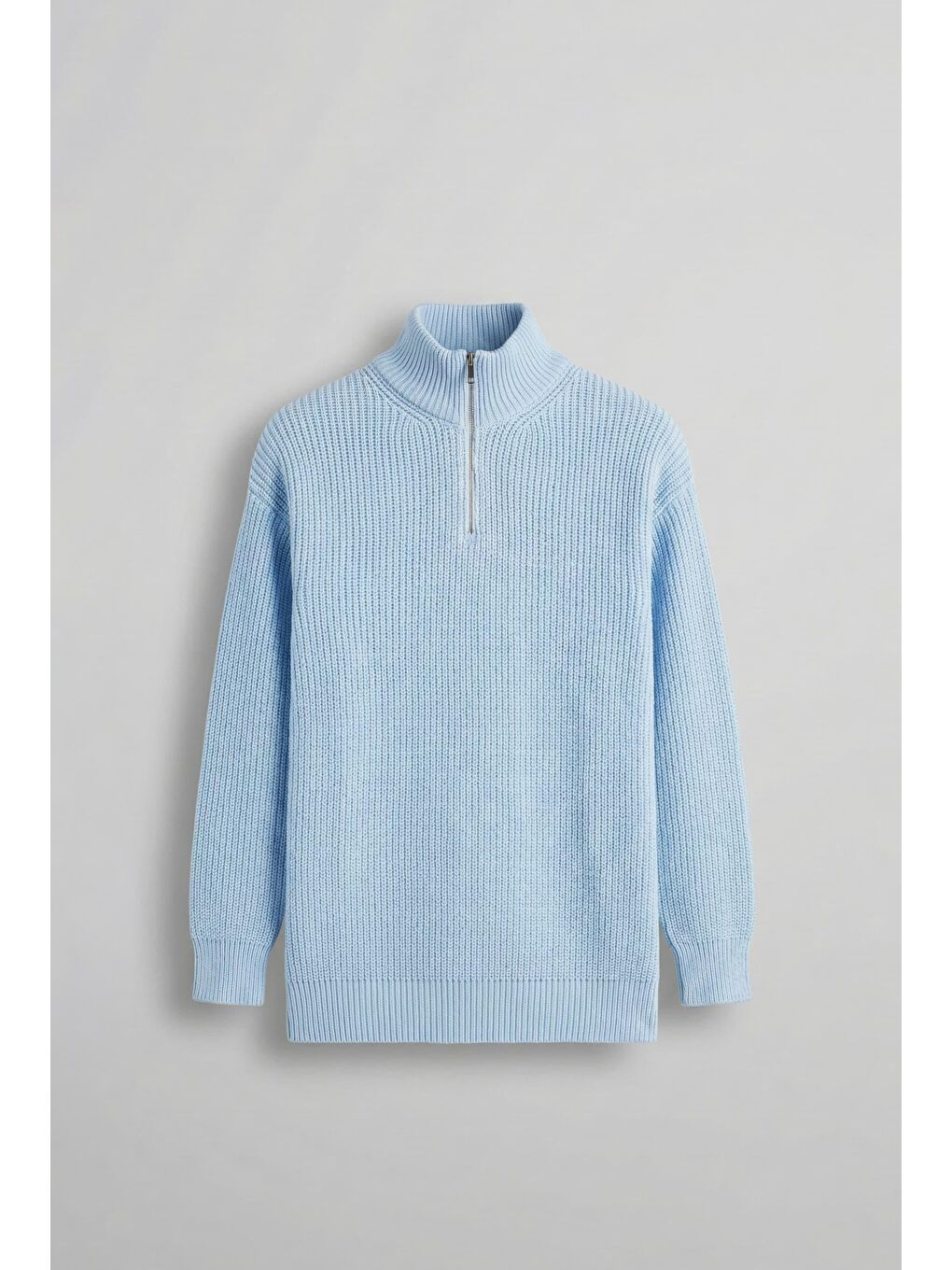 Erkek Oversize Yarım Fermuarlı Kazak Bebek Mavi