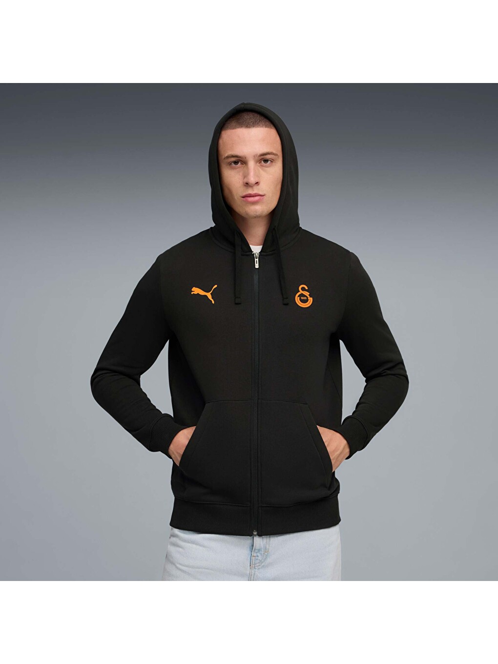 Siyah GALATASARAY FtblESSENTIALS Erkek Kapüşonlu Fermuarlı Sweatshirt-4