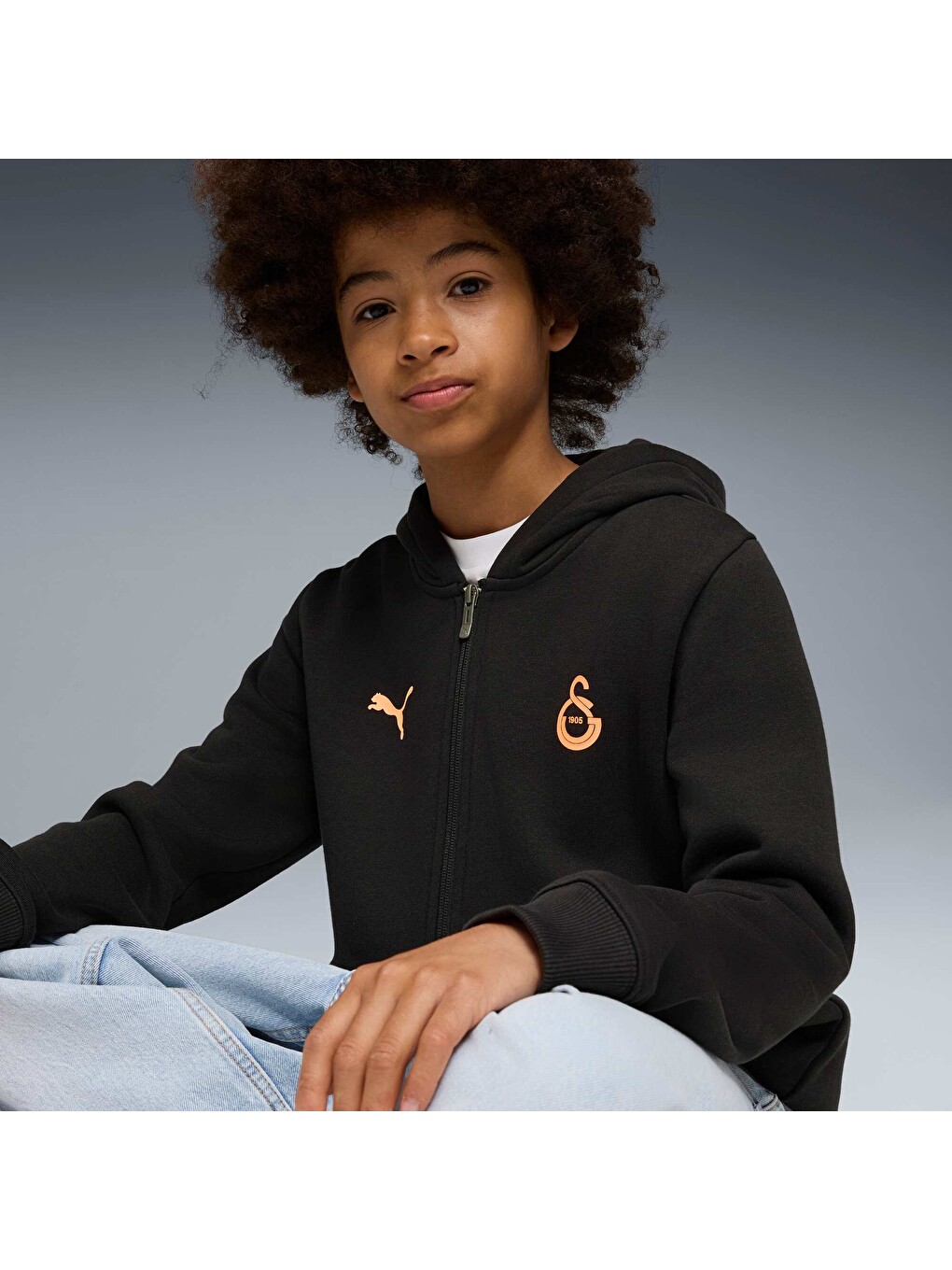 Siyah GALATASARAY FtblESSENTIALS Genç Kapüşonlu Fermuarlı Sweatshirt-3
