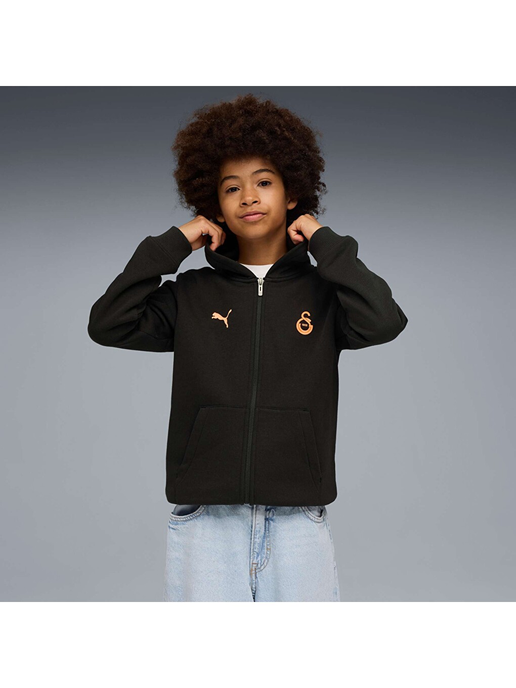 Siyah GALATASARAY FtblESSENTIALS Genç Kapüşonlu Fermuarlı Sweatshirt-5