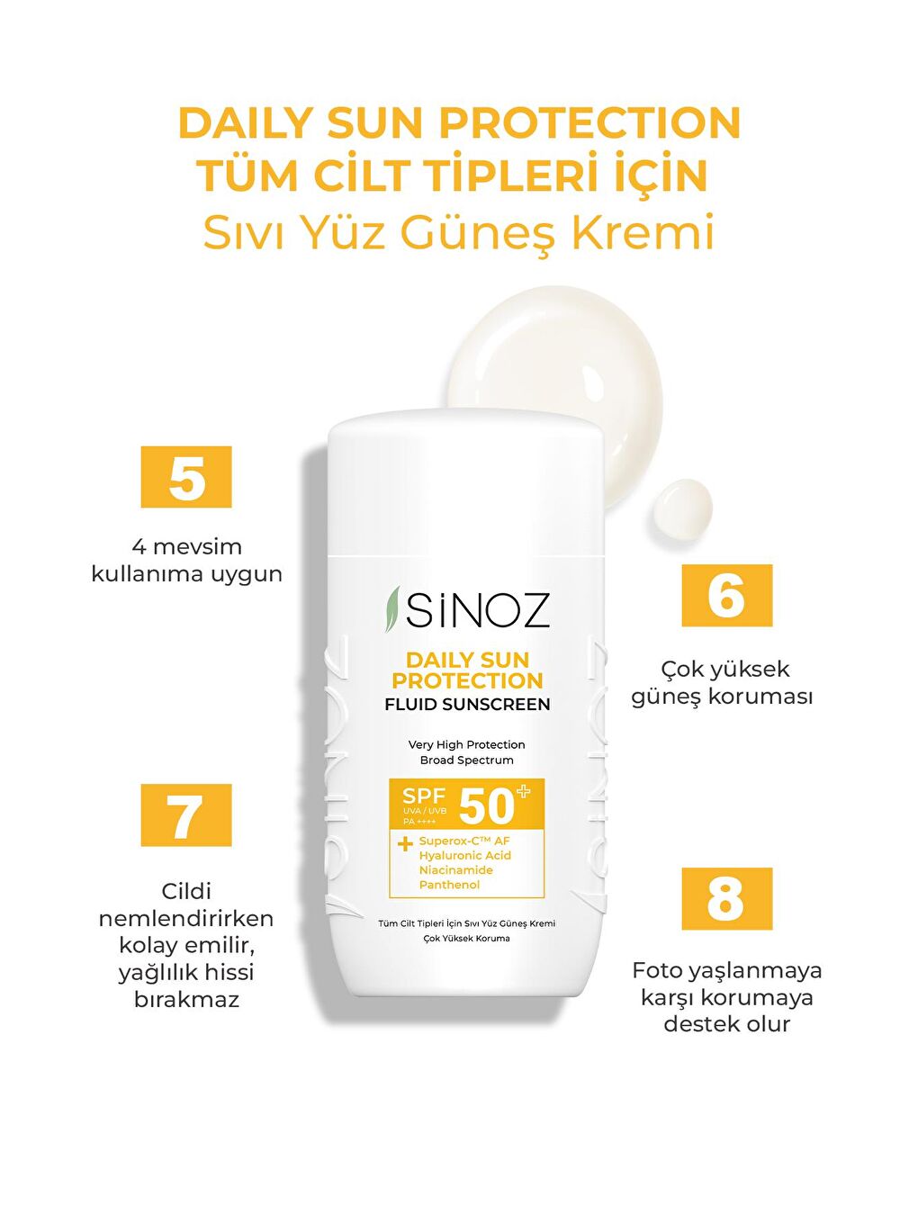 Sinoz Şeffaf Spf50 Günlük Kullanım Sıvı Yüz Güneş Kremi - Yeni Nesil Güneş Filtreleri Ile Hibrit Formül 50m - 2