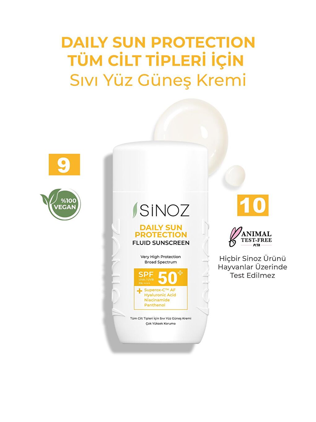 Sinoz Şeffaf Spf50 Günlük Kullanım Sıvı Yüz Güneş Kremi - Yeni Nesil Güneş Filtreleri Ile Hibrit Formül 50m - 3