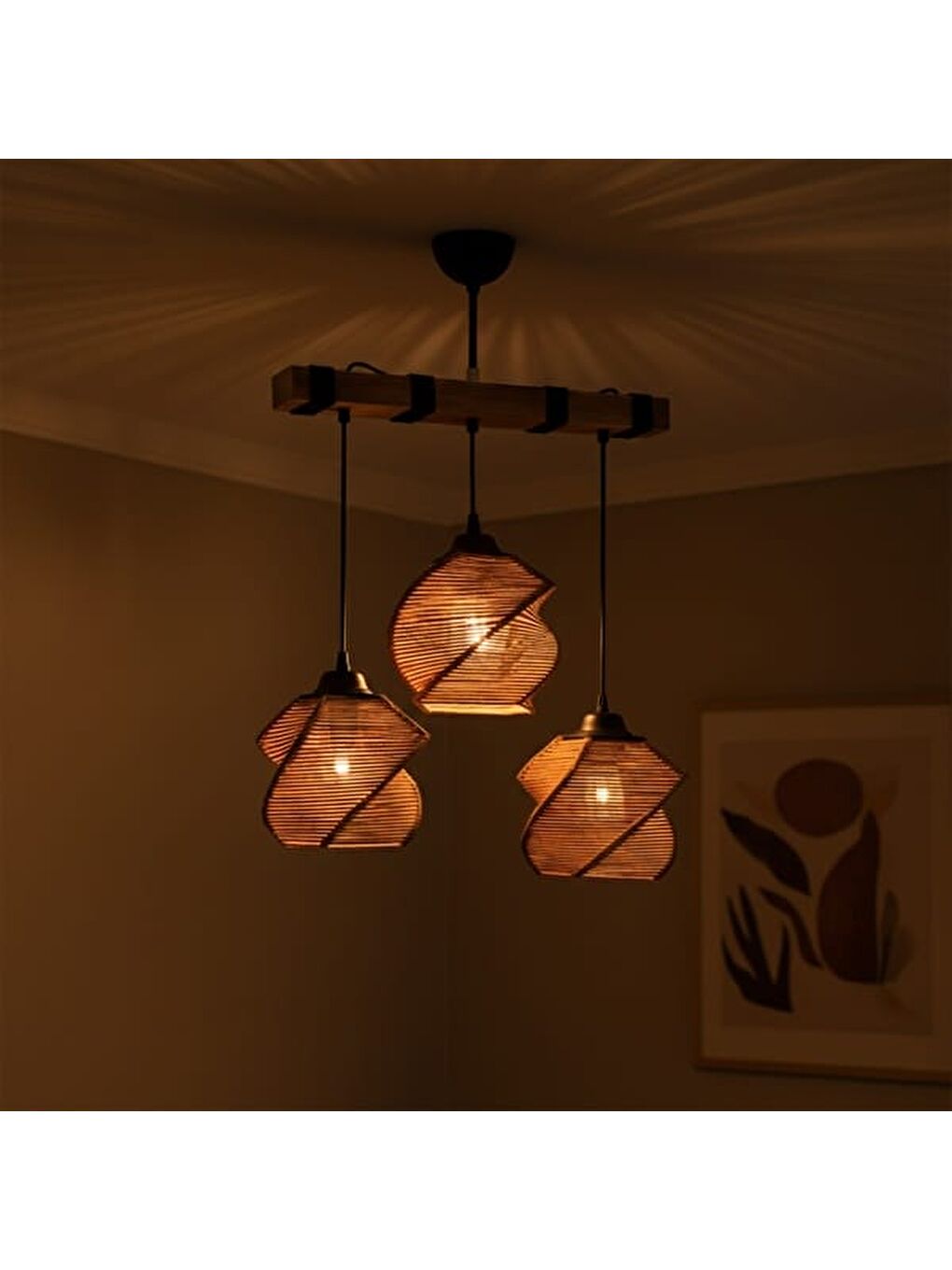 Popart 3'lü Ahşap Avize - Kahverengi-7