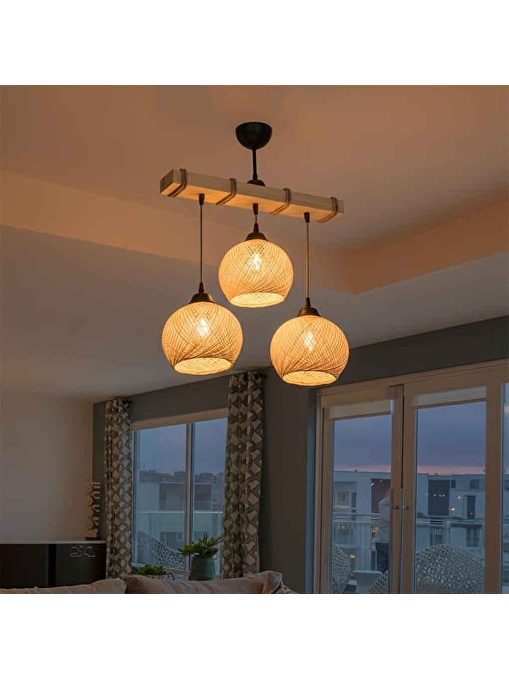 Ekru Aspen Krem Yumak Toplu 3’lü Avize-5