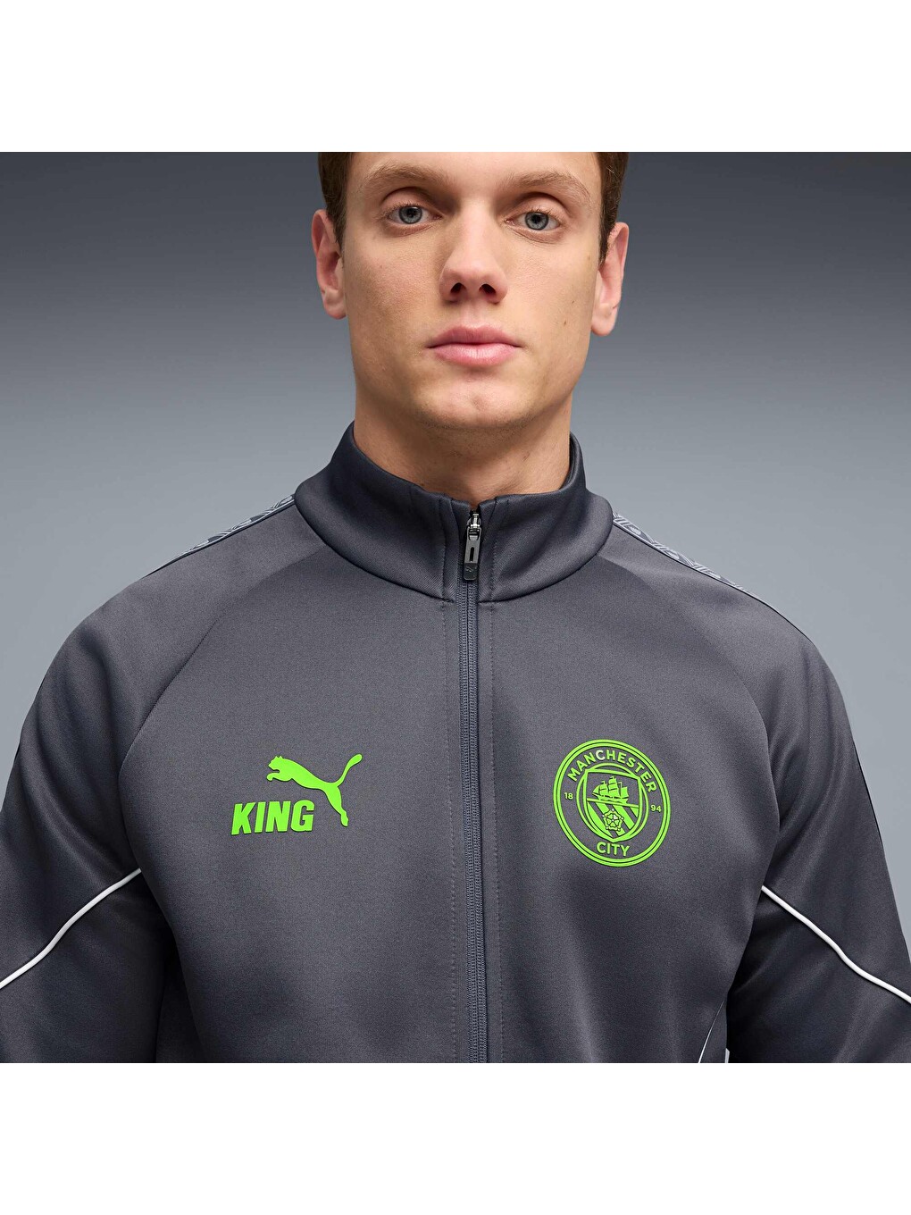 Gri Manchester CITY KING Anthem Erkek Fermuarlı Sweatshirt-4